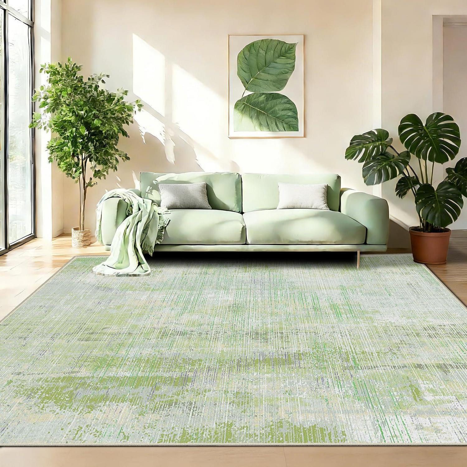 LuxusKollektion Teppich Teppich Grün 80x120cm Waschbar Abstrakt, rechteckig, Höhe: 10 mm
