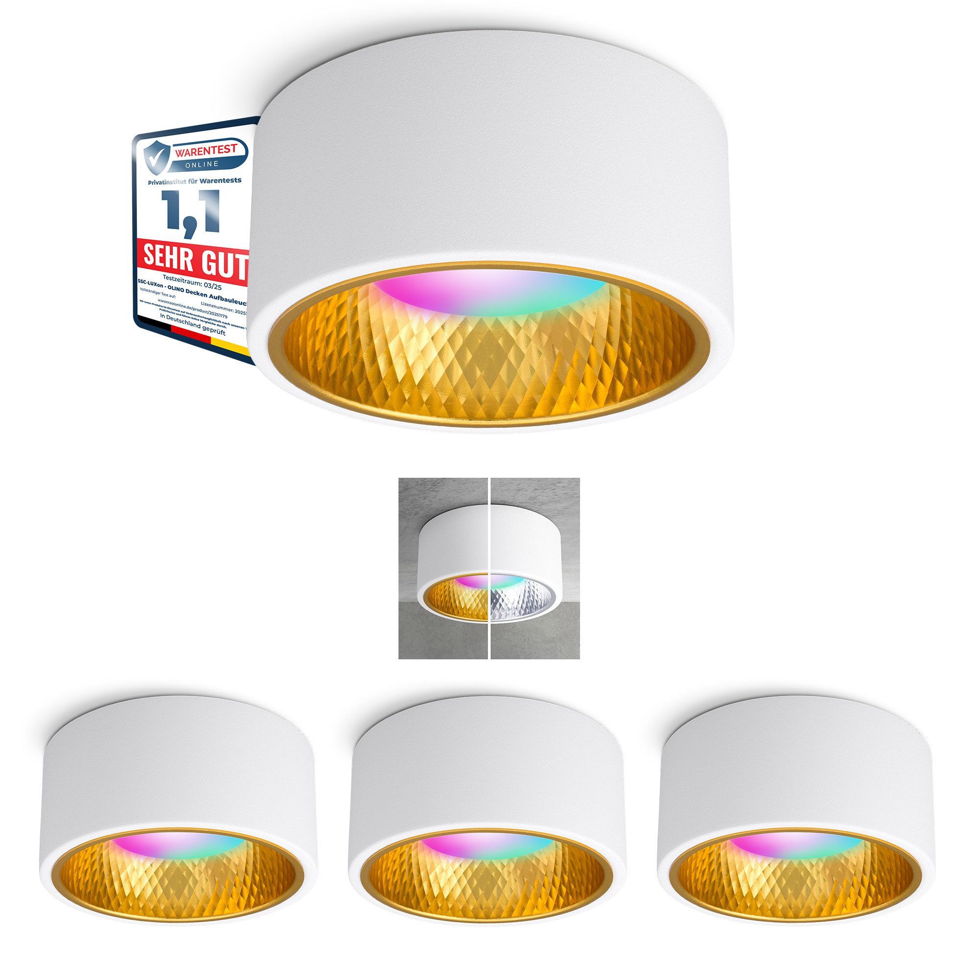 SSC-LUXon LED Aufbaustrahler OLINO Aufbaustrahler weiß gold / silber RGB+W Smart GX53 LED 230V, RGB & Weißtöne