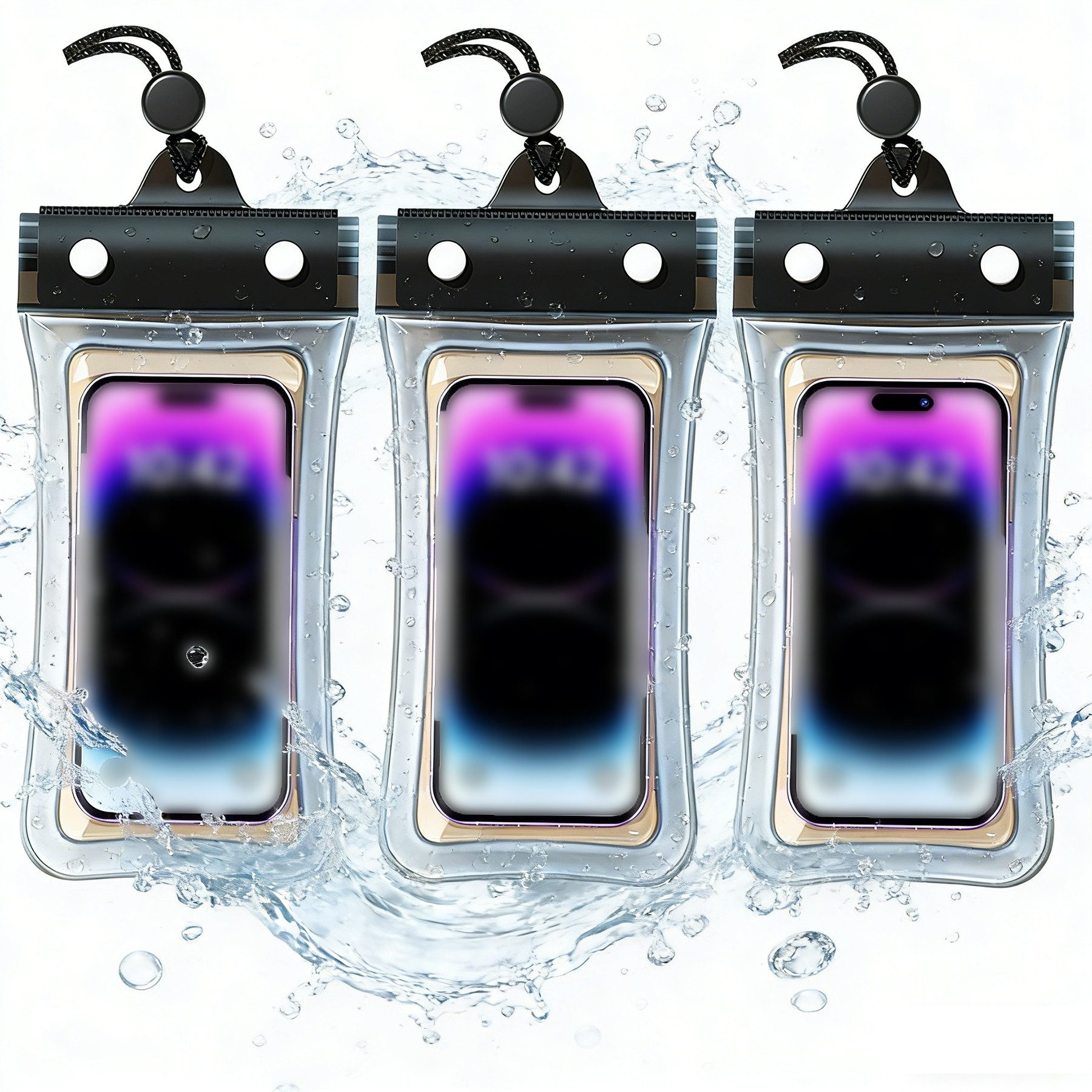 Mutig Handyhülle 3 Stück Wasserdichte Handyhülle IPX8, Universal Handy Tasche für Smartphones bis 7 Zoll, Wasserdichte Handytasche zum Schwimmen, Strand, Wassersport,Bootfahren