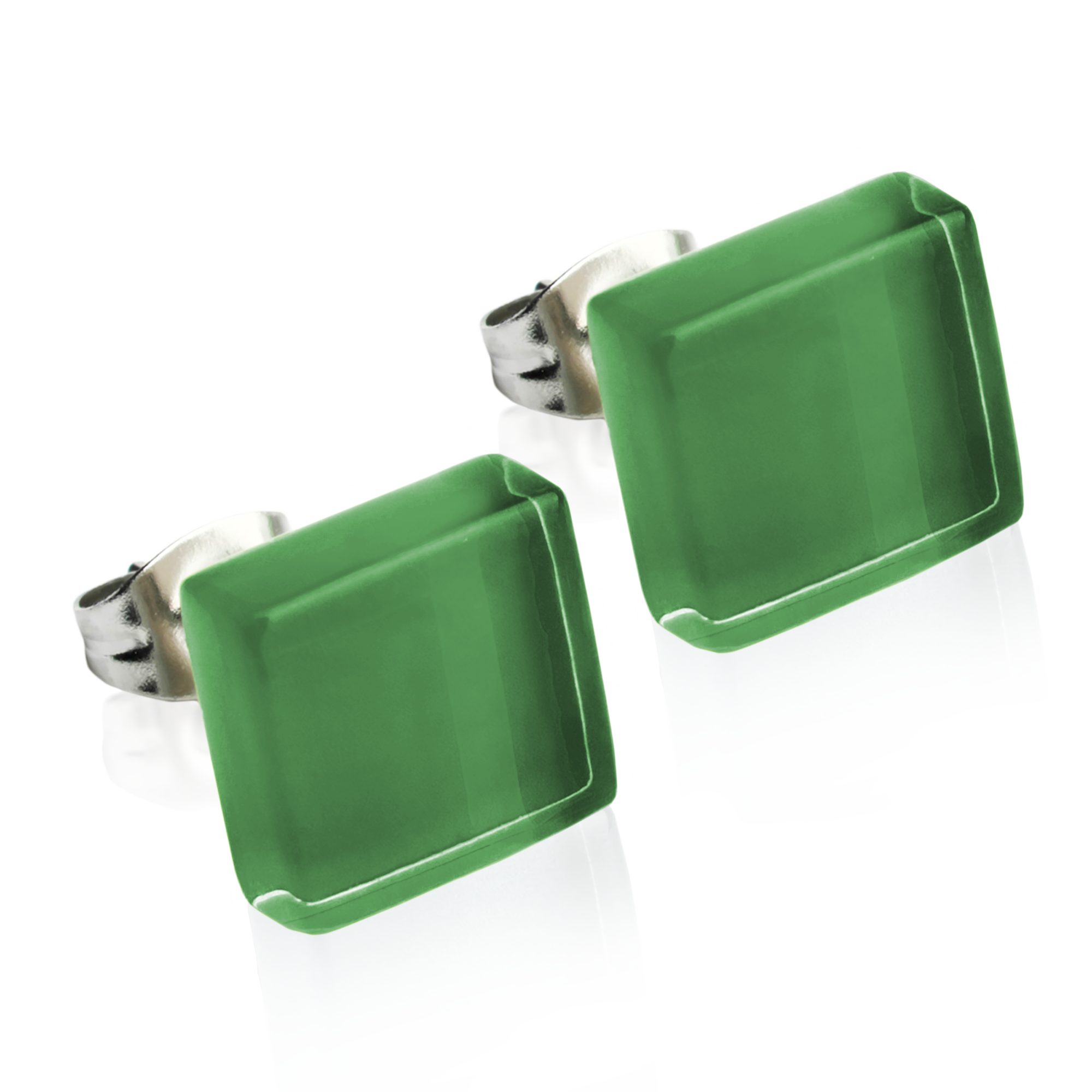 ALEXASCHA Paar Ohrstecker Kleine quadratische Stecker aus Glas • hypoallergener Edelstahl • 10mm