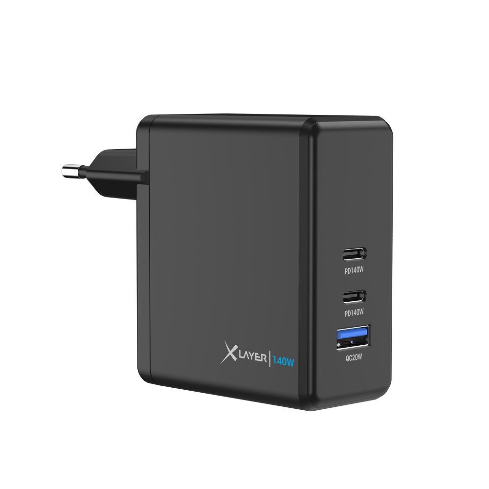 XLAYER 140W Power Charger schwarz 2x USB-C 1x USB-A GaN-Technologie Notebook-Netzteil