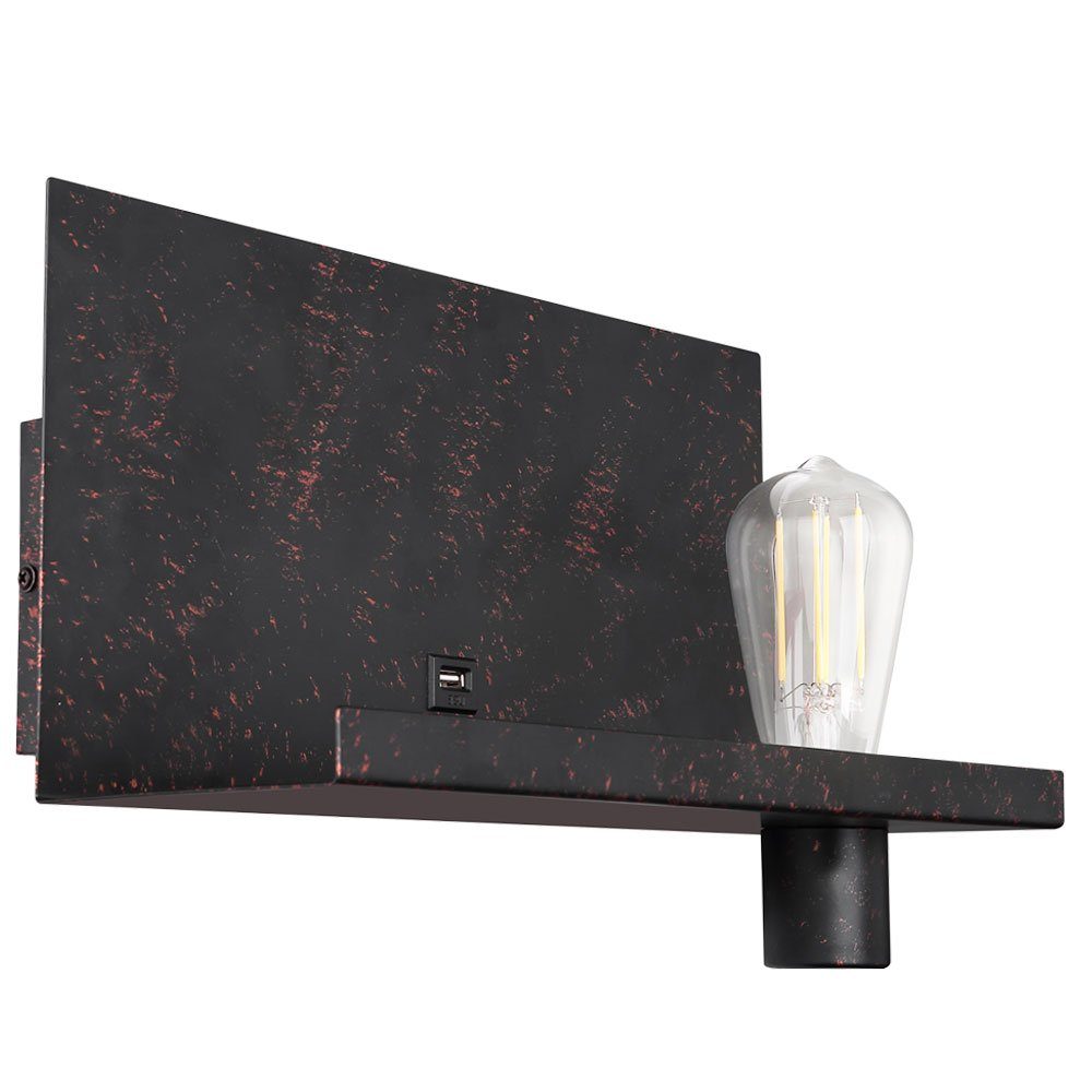 Wand Wandleuchte, Design Anschluss inklusive, patiniert gold etc-shop schwarz Leuchte Leuchtmittel USB Lampe nicht