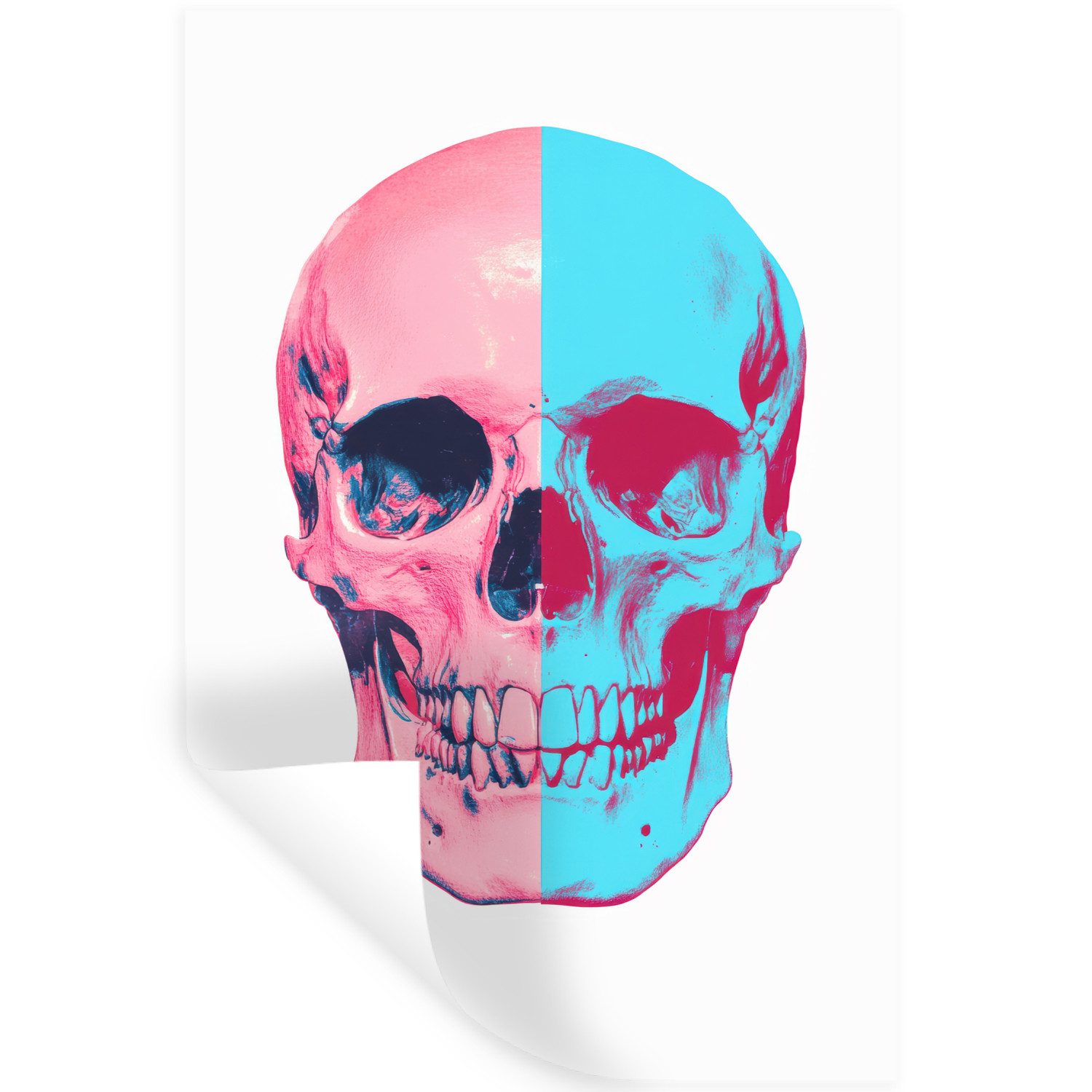 MuchoWow Wandsticker Totenkopf - Grafik - Rosa - Geteilt (1 St), Wanddeko, Aufkleber, Wandtattoo, 80x120 cm