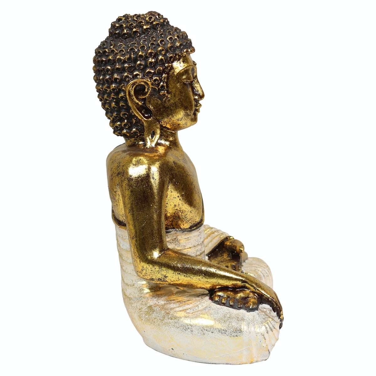 Dekofigur (1 Ursprungsland 25 Resin in im Herstellung Oriental Buddha cm St), Galerie Weiß traditionelle Gold Handarbeit