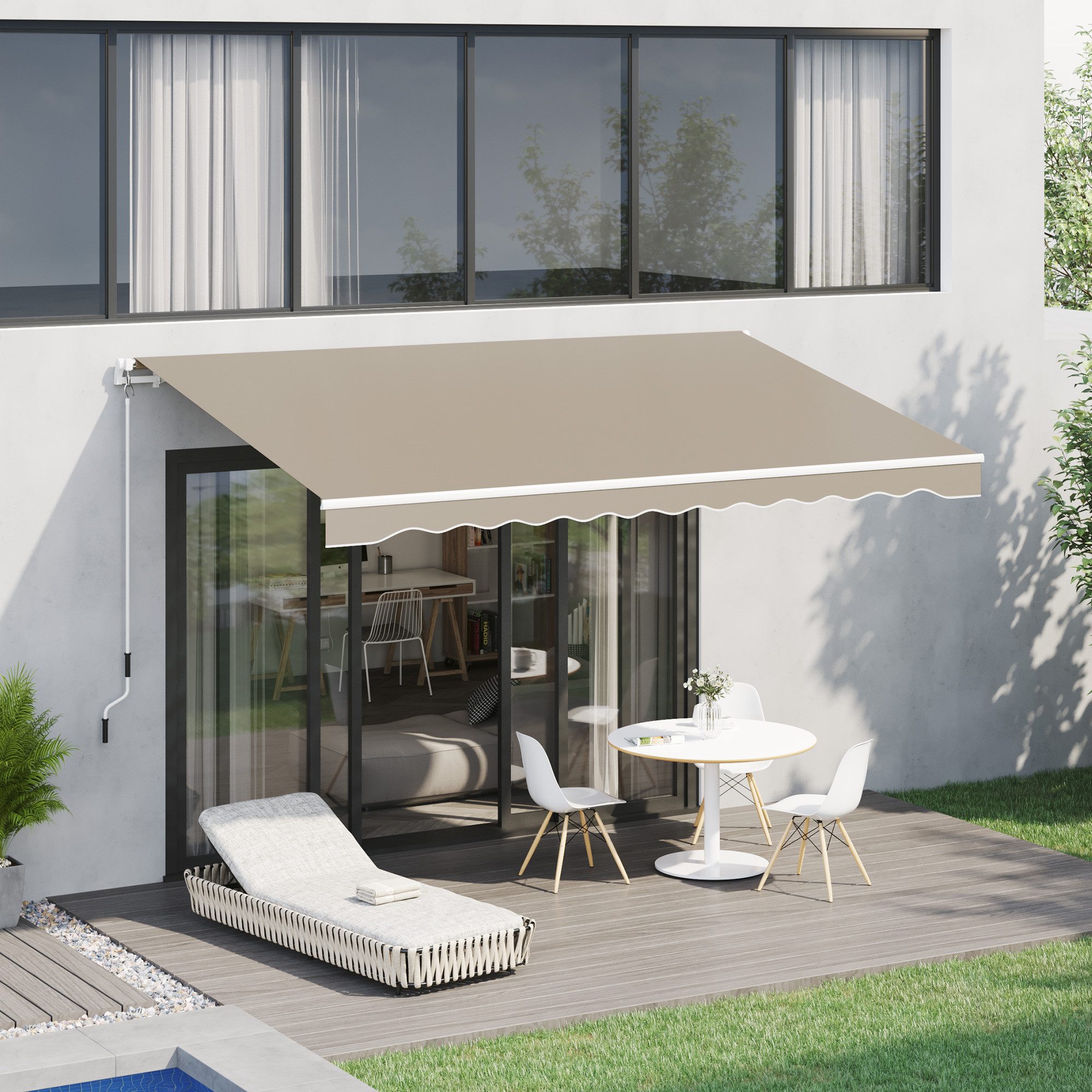 Outsunny Markise Balkonmarkise Sonnenmarkise inkl. Wandhalterung 395cm Beige (Gelenkarmmarkise, 1-St., Fenstermarkise) für Garten, Balkon, Beige