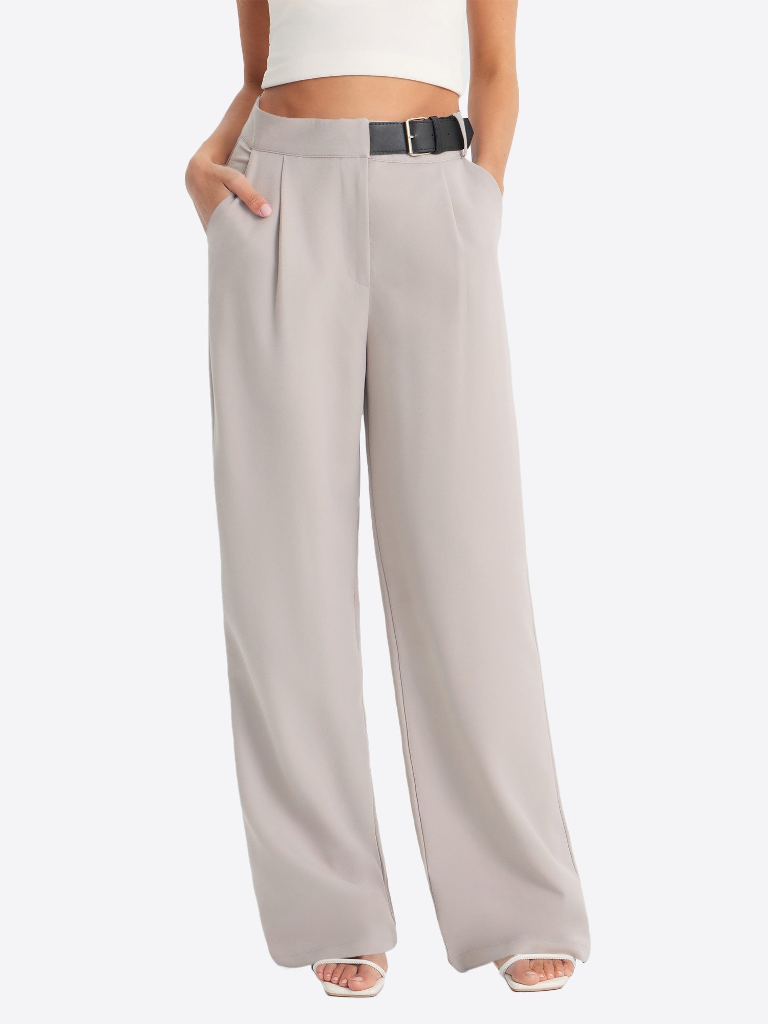 Imily Bela Marlene-Hose Damen Businesshose weitem Anzughose (Packung, 1-tlg., 1per-Pack) Mit Gürtel