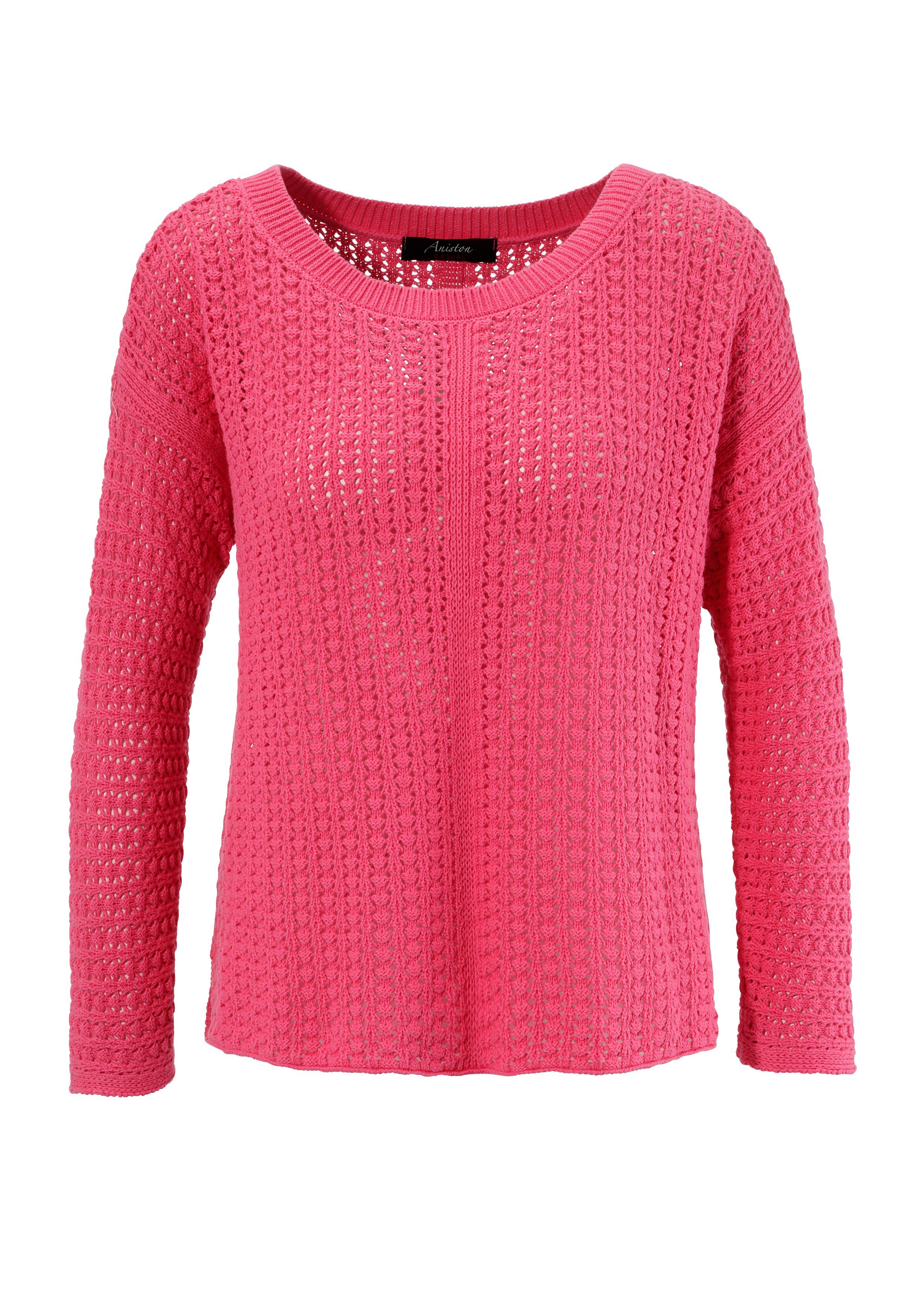 - mit Ajour-Muster CASUAL pink NEUE ausdrucksvollem Aniston KOLLEKTION Strickpullover