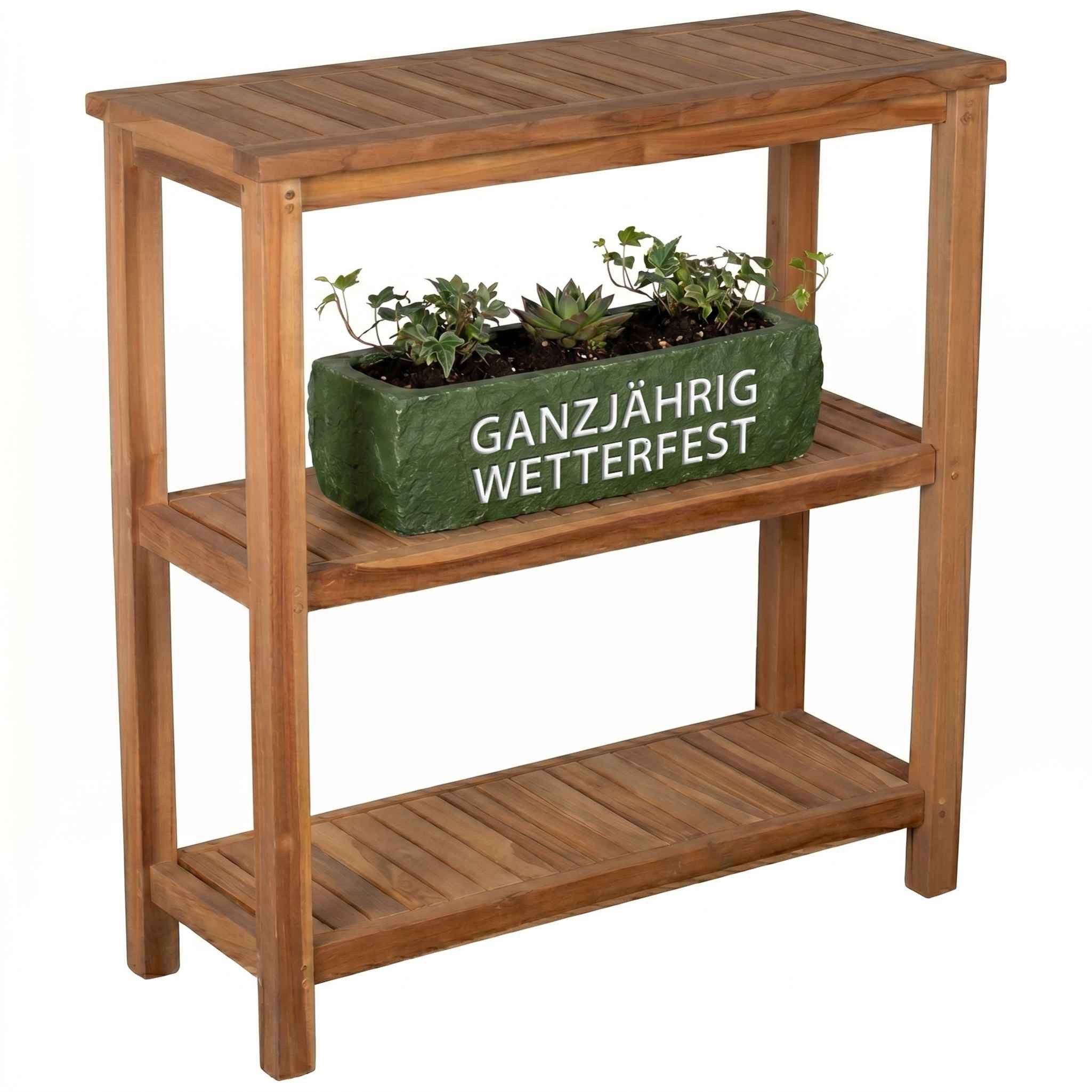 MR.DEKO Pflanztisch Outdoor Filton Teakholz wetterfest 100x110x40 cm Gartenregal (1-St), Pflanztisch Outdoor wetterfest aus massivem Teakholz