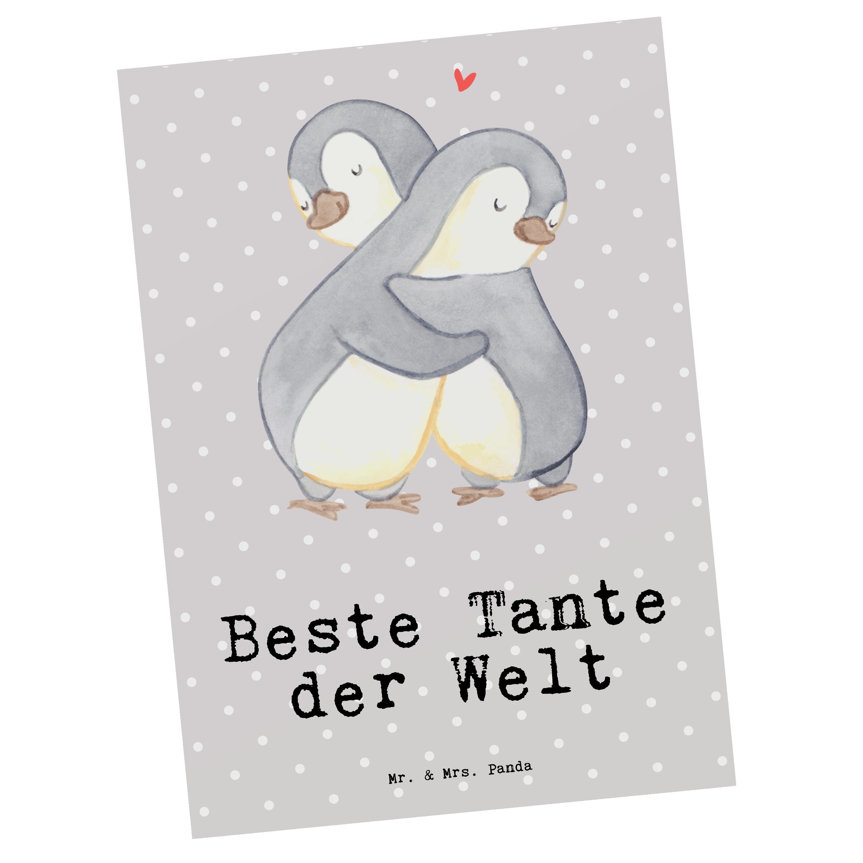 Mr. & Mrs. Panda Postkarte Pinguin Beste Tante der Welt - Grau Pastell - Geschenk, Karte, Freude