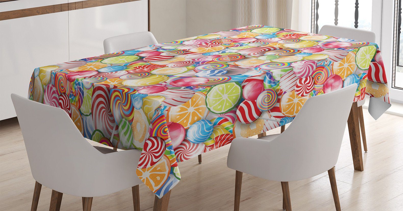 Abakuhaus Tischdecke Farbfest Waschbar Für den Außen Bereich geeignet Klare Farben, Bunt Süßigkeitenladen