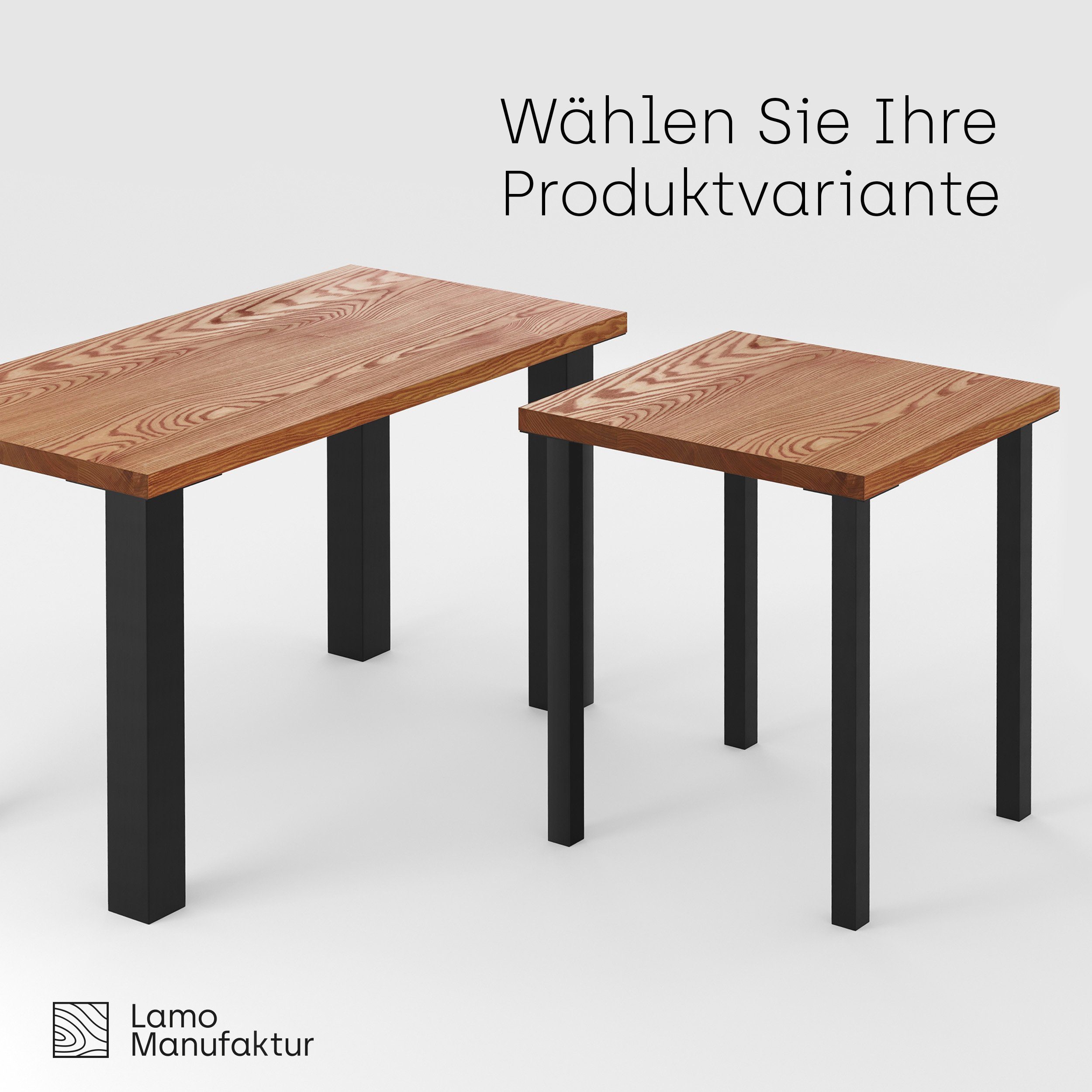 LAMO Manufaktur Esstisch Metallgestell (1 inkl. Küchentisch Massivholz Natur | Classic Tisch), Weiß Tischplatte Kante gerade