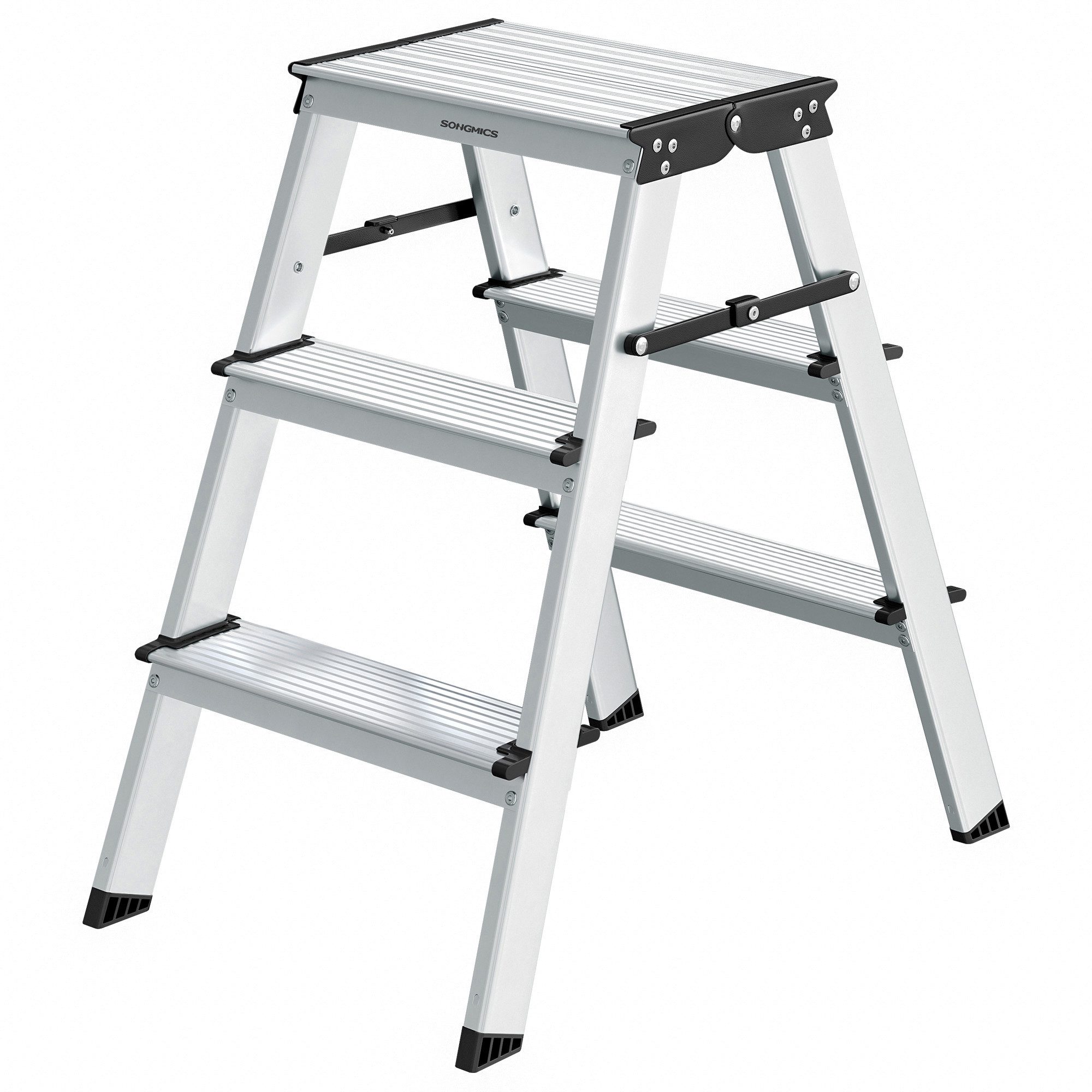 SONGMICS Trittleiter, Leiter, Aluleiter, 3 Stufen, Stehleiter, 2/3/4 Stufen, bis 150 kg