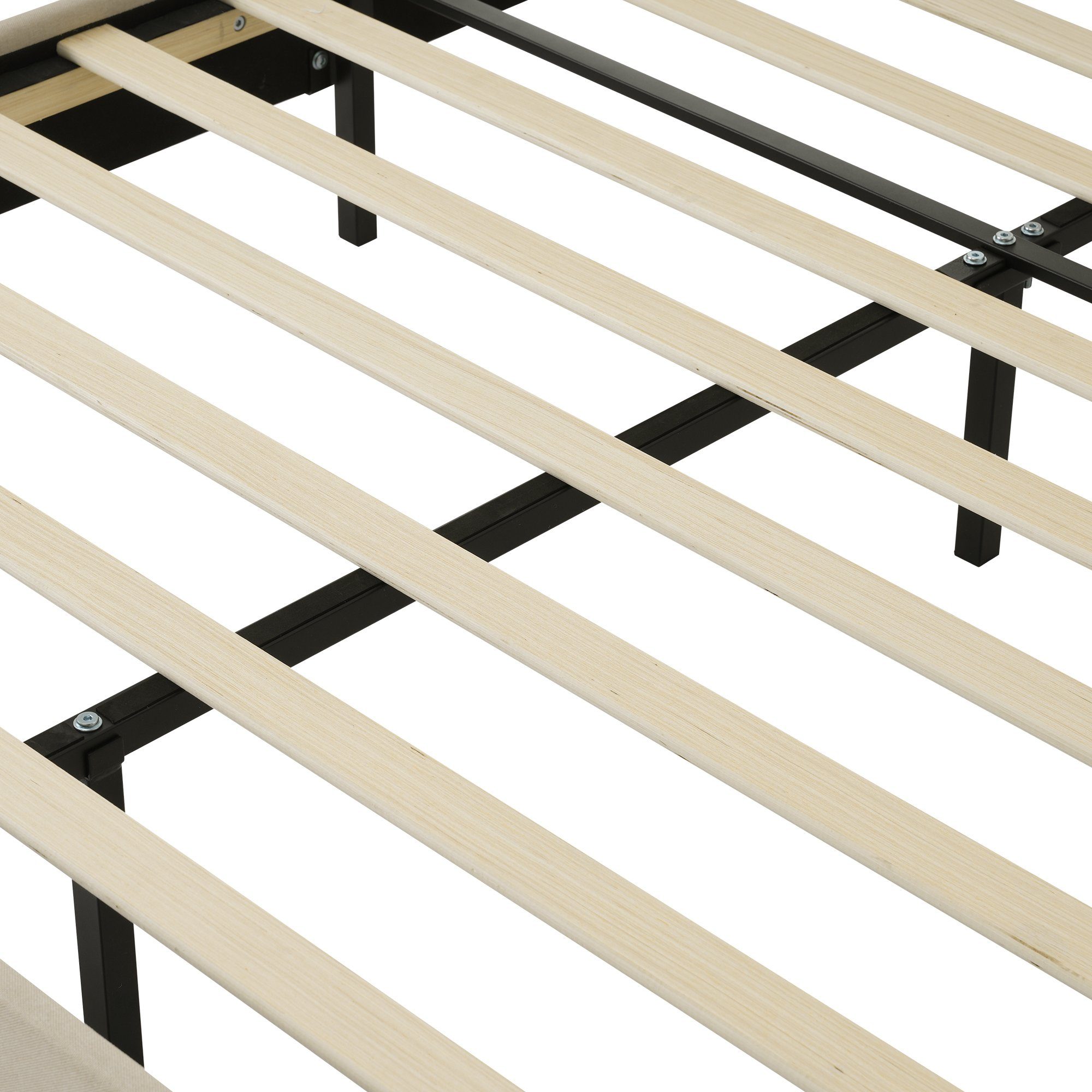 Polsterbett (Einzelbett, LED Jugendbett), mit Lattenrost & Verstellbares Kopfteil in Puff-Form, 90x200cm, Leinen