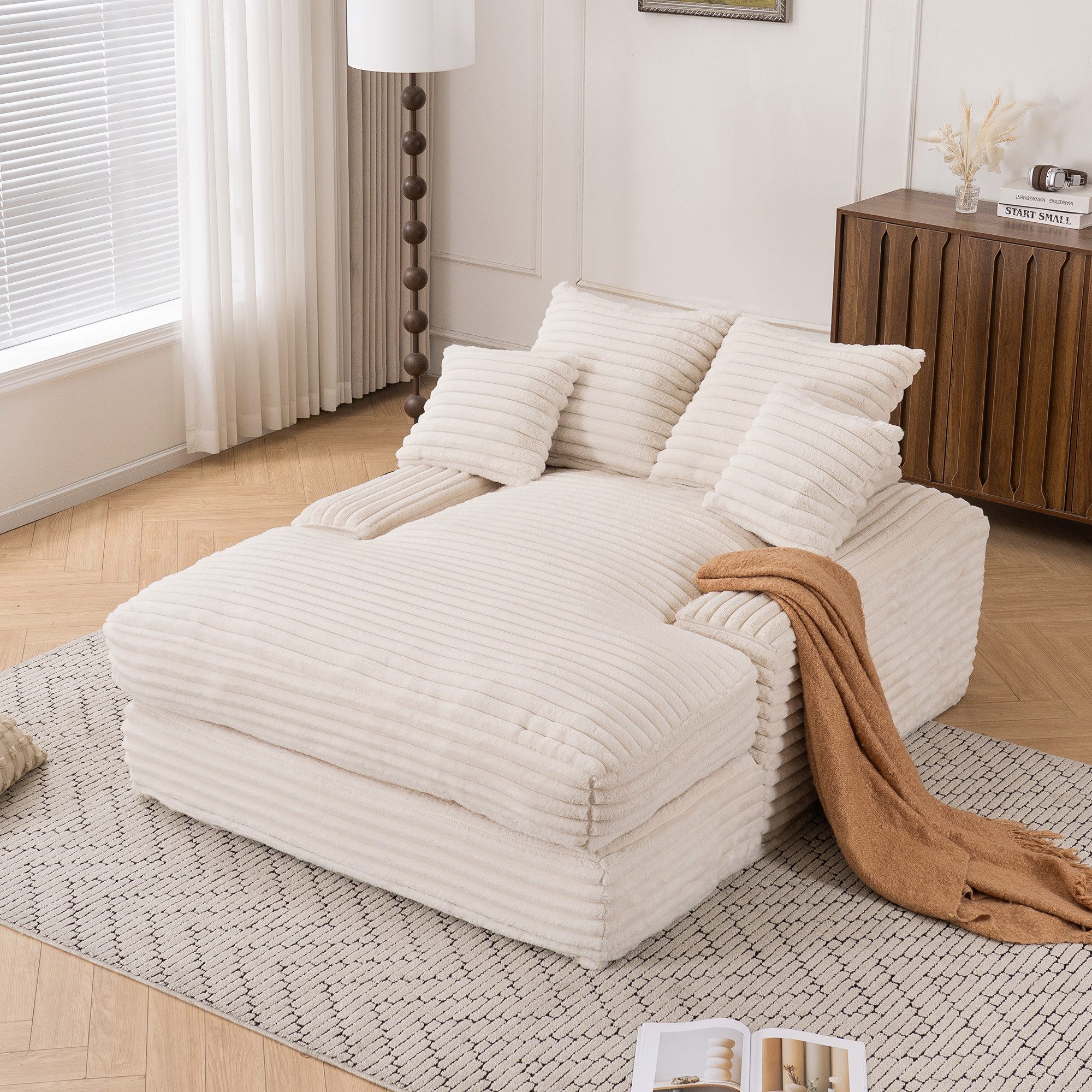 OKWISH Schlafsofa Ultraweiches, multifunktionales Sofa mit 4 Kissen, ohne Montage sofort nutzbar als Bett oder Sofa, platzsparend für Wohnzimmer und Apartments, bis 140kg belastbar. 1 Teile