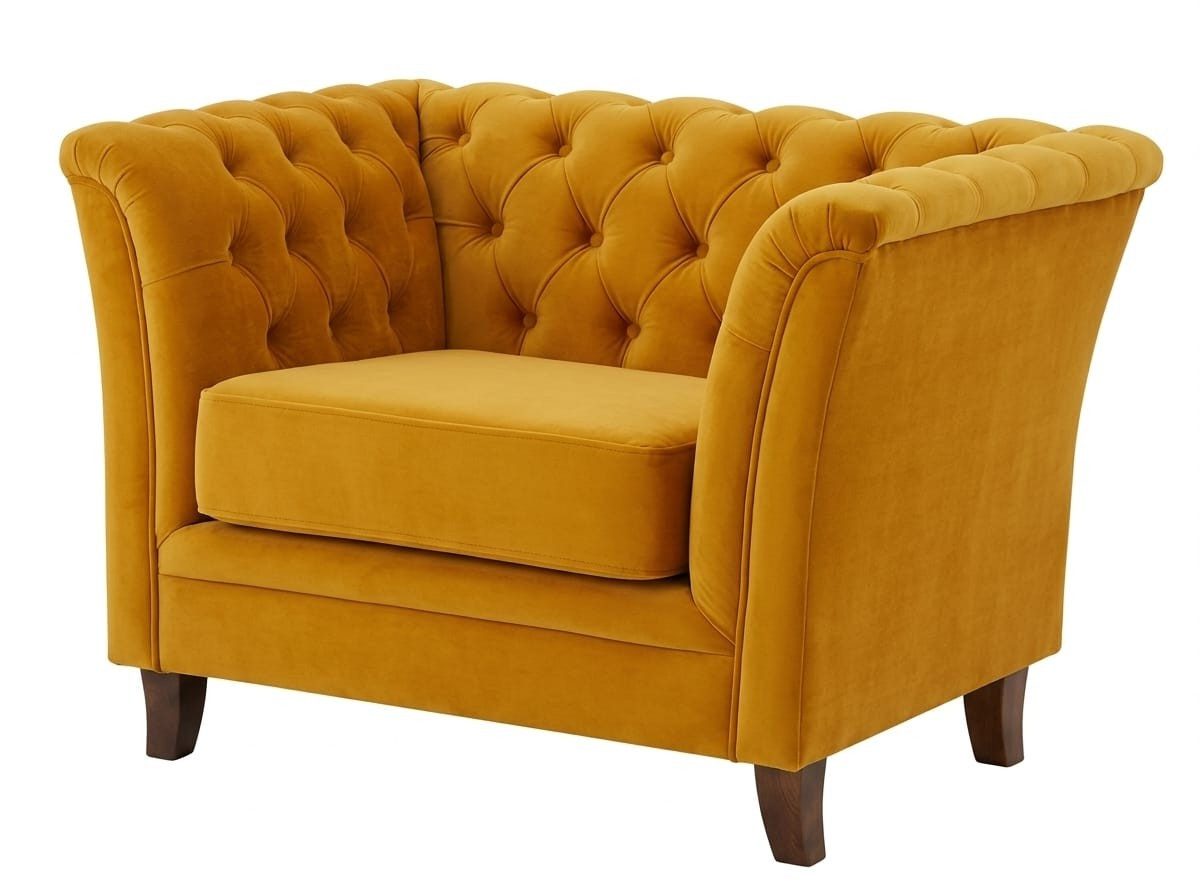 Xlmoebel Chesterfield-Sofa Gelber Chesterfield Sessel mit Armlehnen und weichem Stoff, 1 Teile, Made in Europa