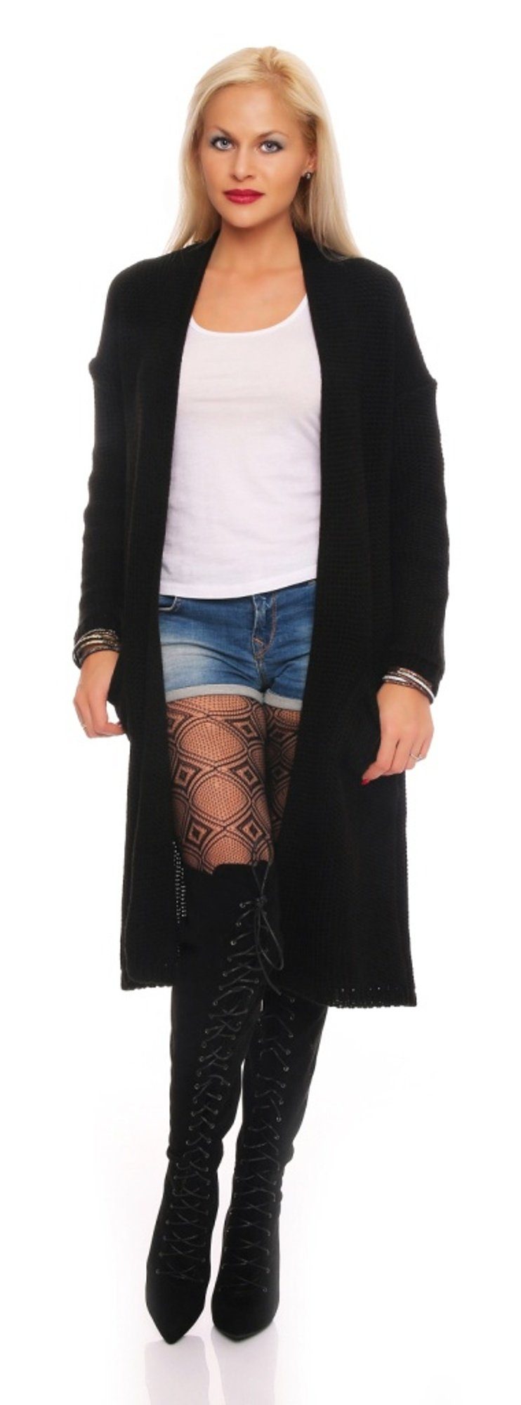 Mississhop Longstrickjacke Damen Lange Strickjacke Cardigan günstig online kaufen