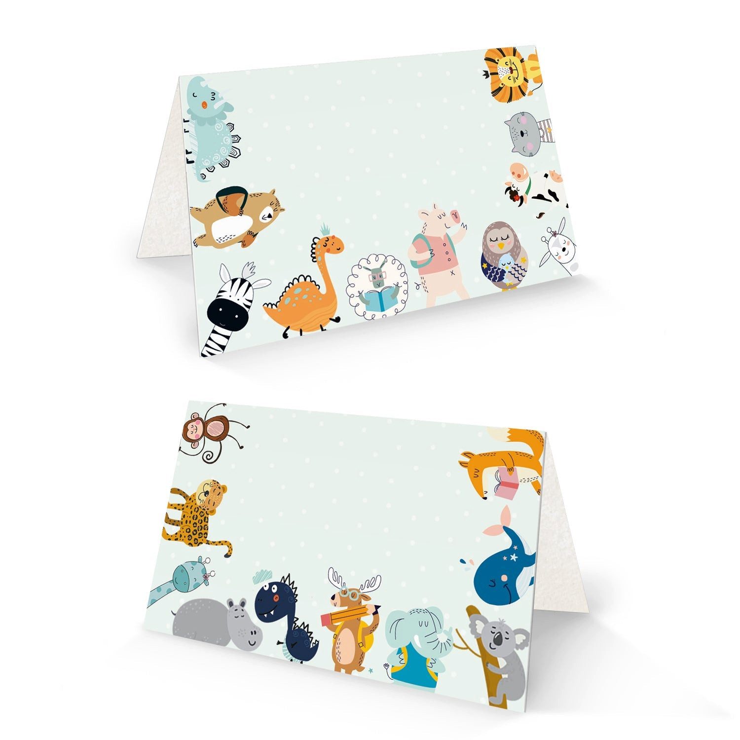 Logbuch-Verlag Klappkarte 25 Stück Tischkarte Tiere Schule Kinder 8,5x5,5 cm beschriftbar