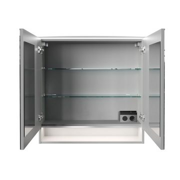 FACKELMANN Badezimmerspiegelschrank B.Style LED Spiegelschrank 80 cm Korpusfarbe: Weiß Glanz