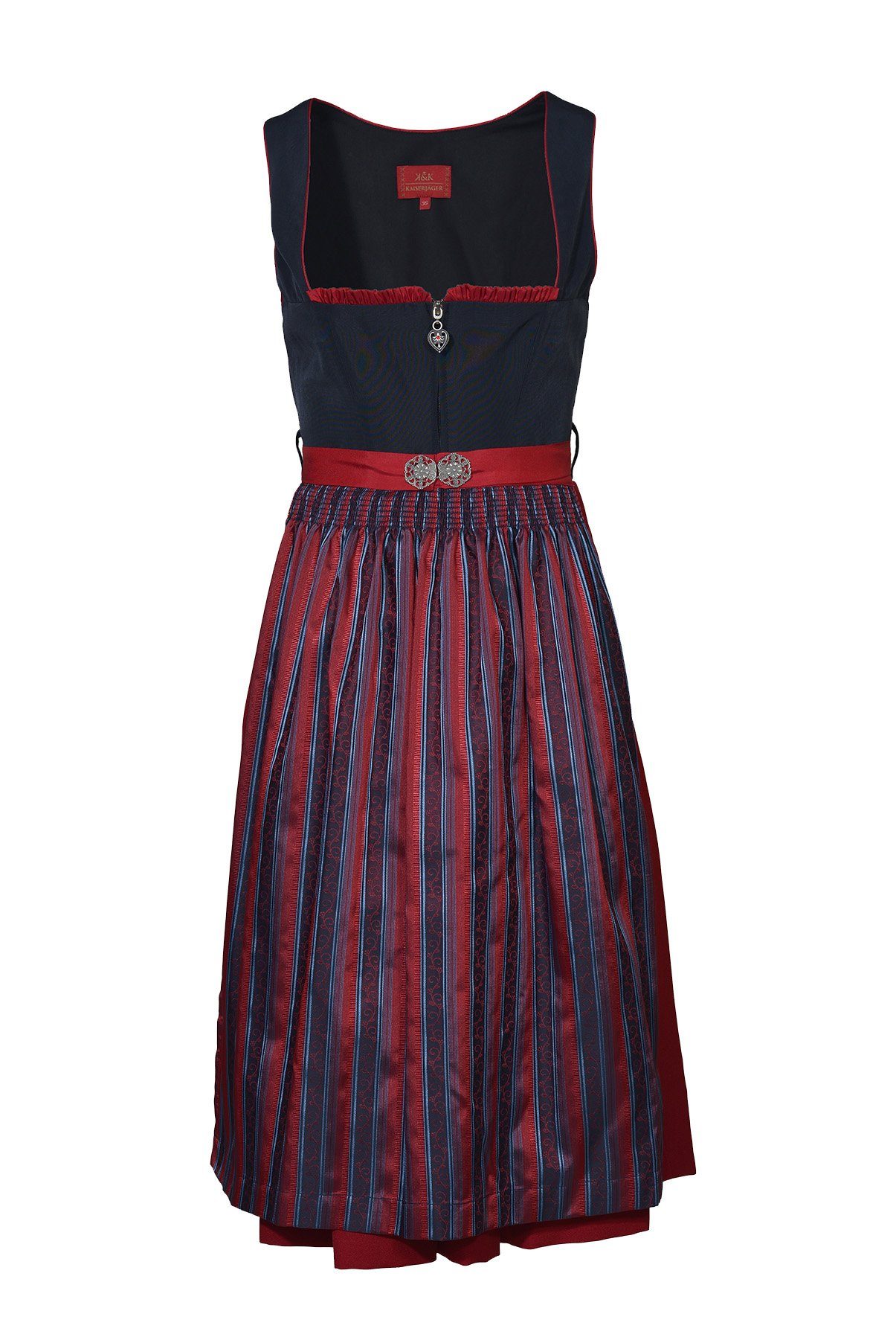 Pezzo D'oro Dirndl Damendirndl schwarz/rot mit gestreifter Schürze,Midilänge 70cm