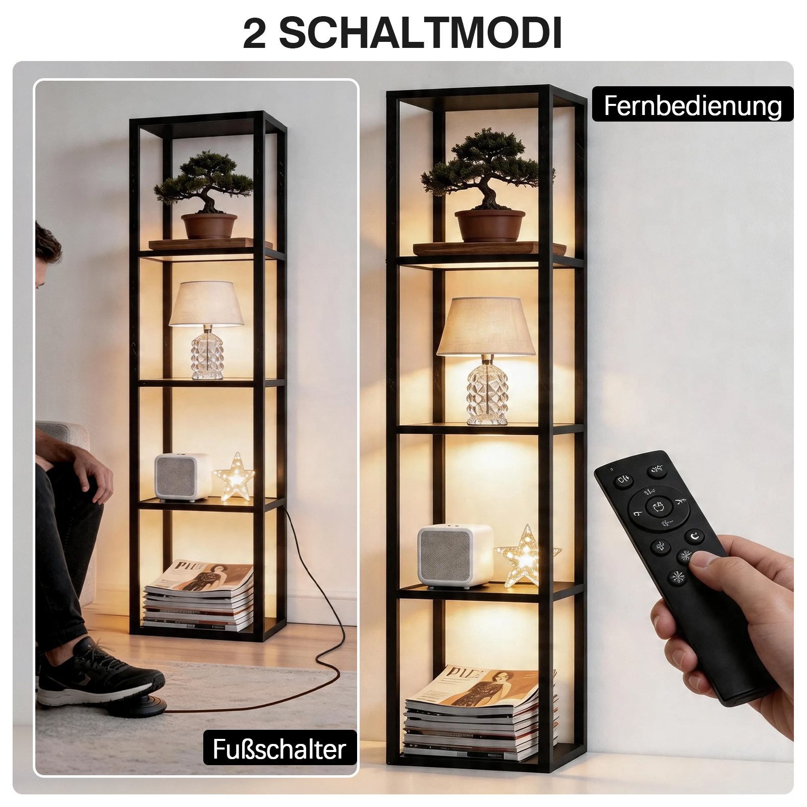 XERSEK Glasvitrine 5 Etagen Vitrine mit Dimmbar LED Beleuchtung Standregal 39×30×168cm (Stufenlos Dimmbar per Fernbedienung & Fußsteuerung) für Sammlerstücke, Wohnzimmer, Schlafzimmer, Schwarz