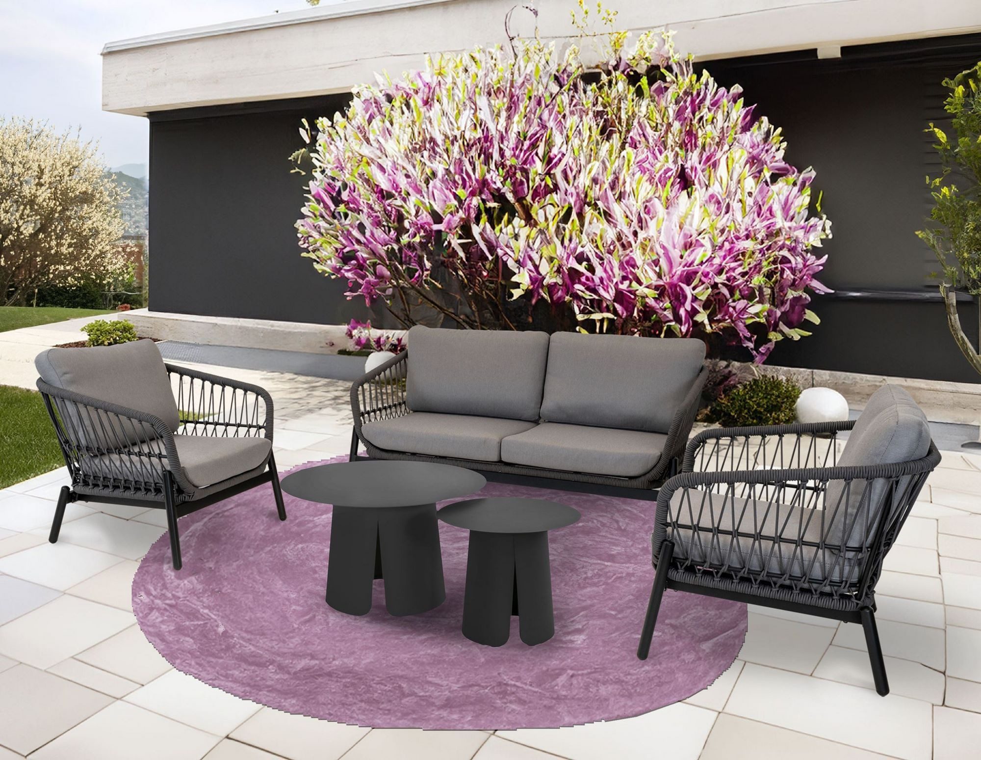 Lesli Living Gartenlounge-Set Lesli Living Lounge-Set "Zavi Stone" dunkelgrau/grau meliert