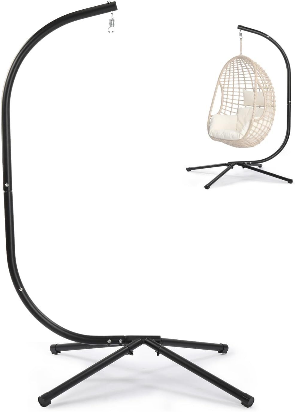 LALAHO Hängemattengestell Hängestuhlgestell bis 150kg mit Eisenringen, 104 x 125 x 195 cm, Hängesesselrahmen für Indoor Outdoor Balkon