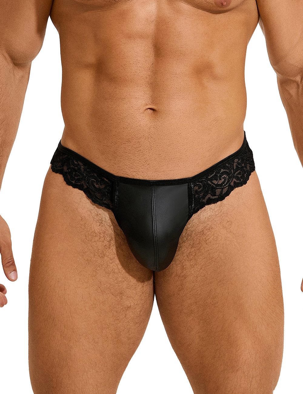 Lau-Fashion Tanga Männer Spitze Lack Leder Herren Wetlook String Unterwäsche M/L/XL