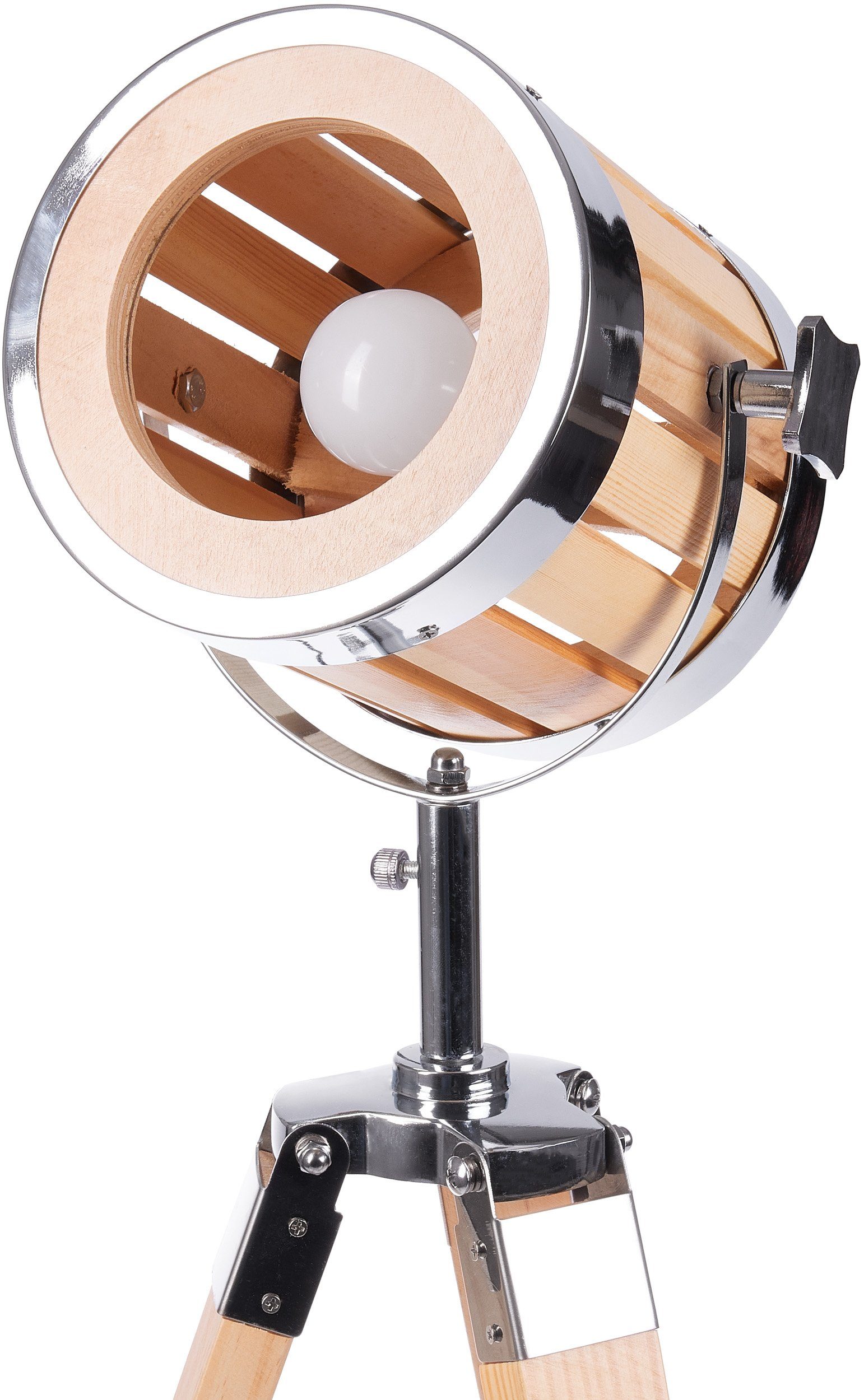 Stehlampe Design Scheinwerfer BRUBAKER Industrial Optik Ohne Leuchtmittel, Lampe, natürliche Holz
