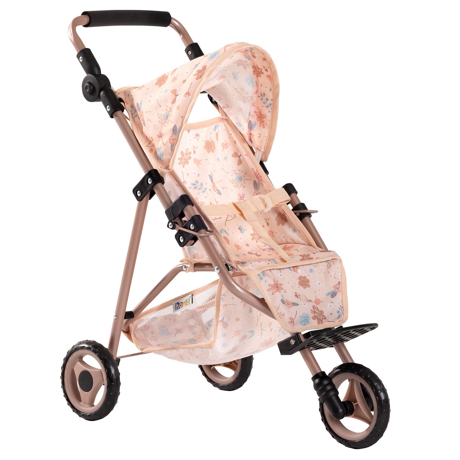 howa Puppenbuggy miniflowers, für Puppen bis 50cm, mit höhenverstellbaren Griff, zusammenklappbar