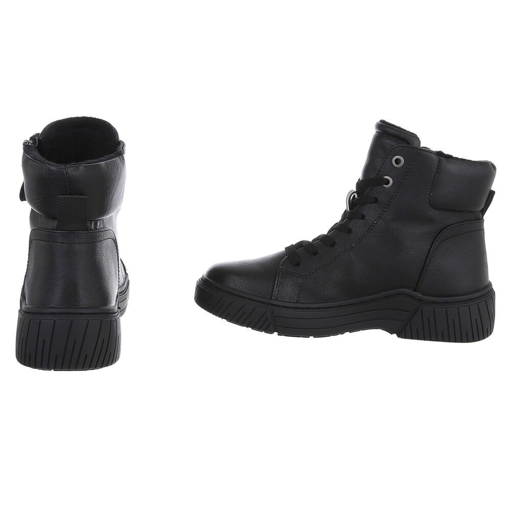 Ital-Design Damen Halbschuh mit Reißverschluss und Schnürung Schnürstiefelette (90598702) Flach Stiefeletten in Schwarz