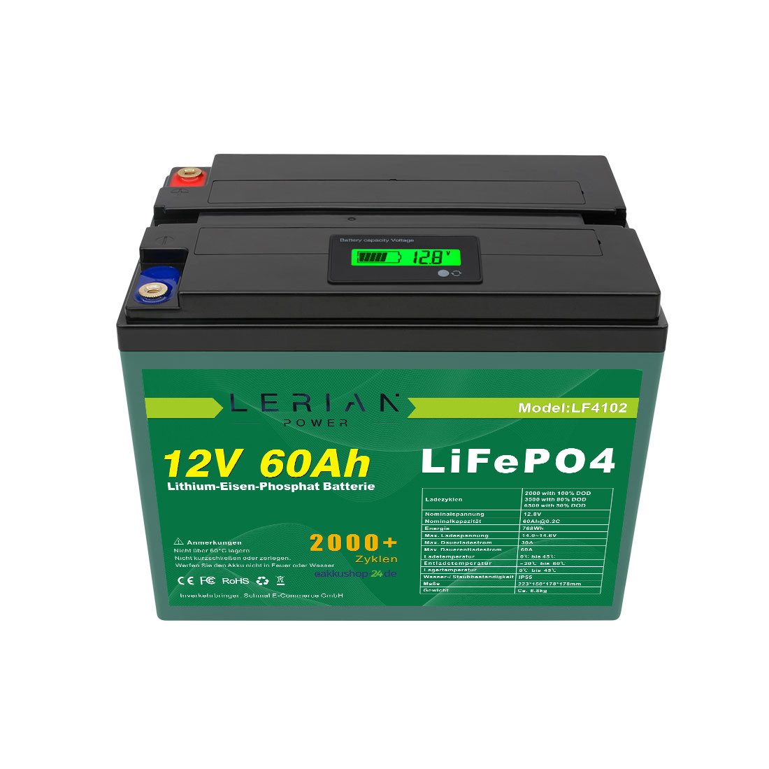 LERIAN POWER LiFePO4 Akku 12V 60Ah 60A LFP Batterie für Camping Boot Solar Akku