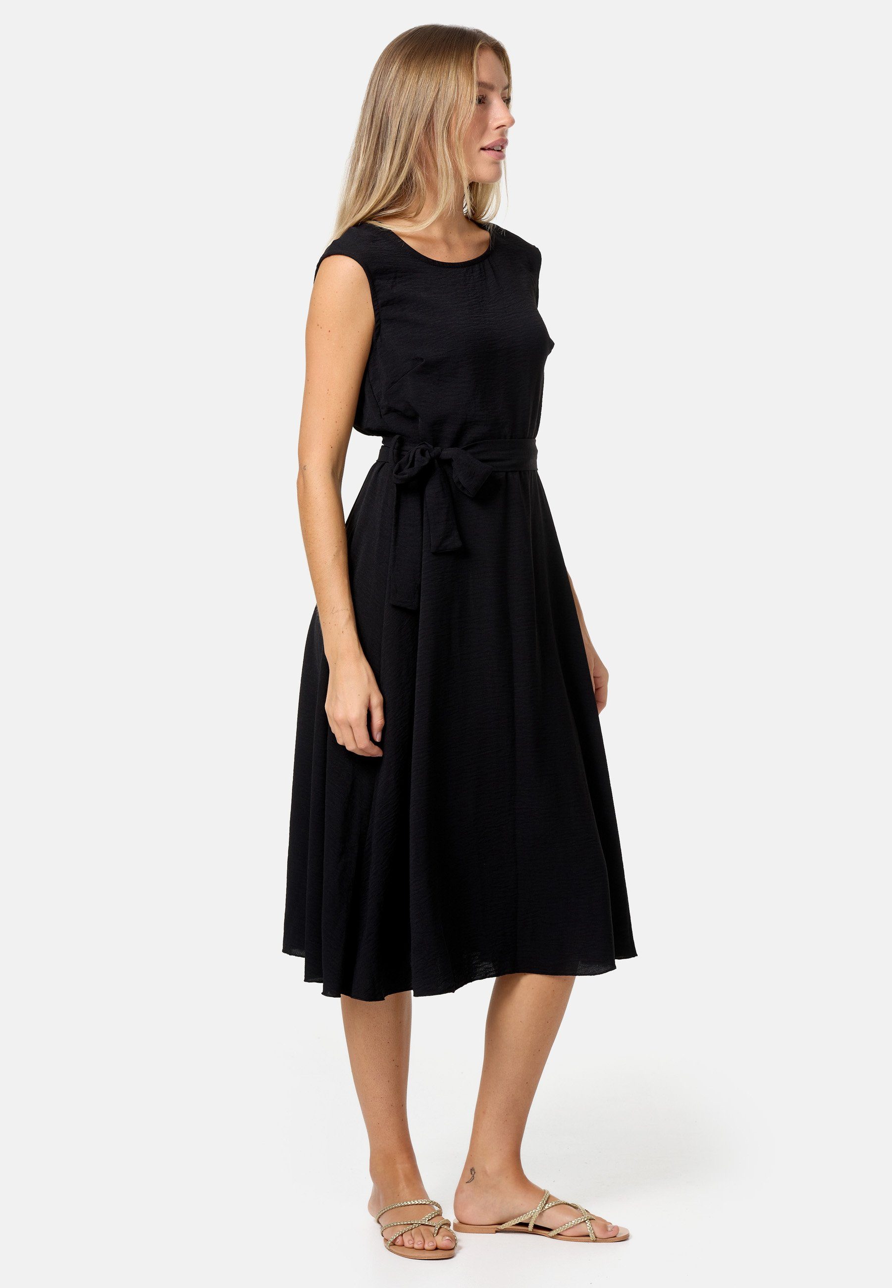 Sommerkleid in mit SELECTED Schwarz PM Einheitsgröße) Dress Bindeband Midikleid (Ärmelloses PM-26