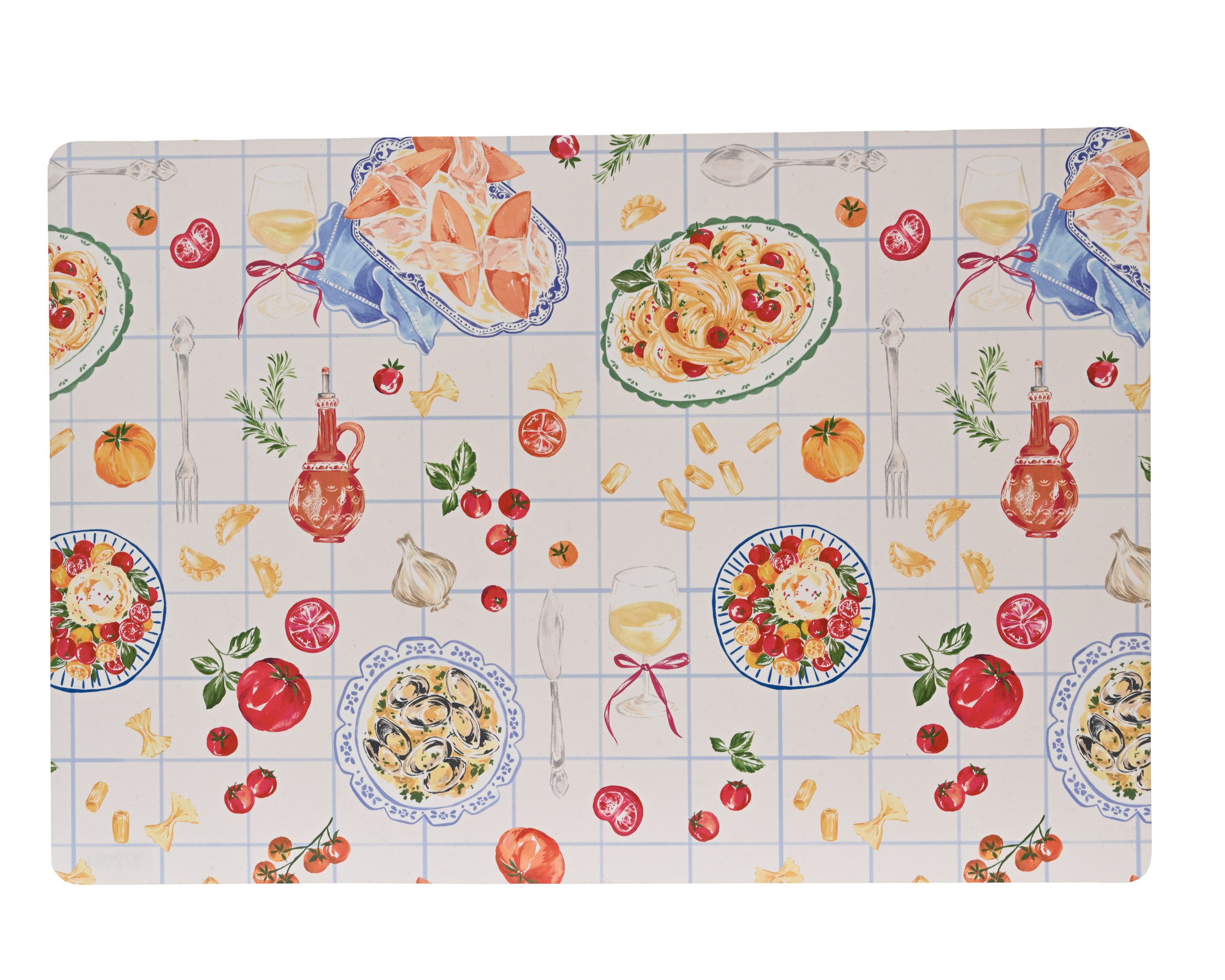 Decoris season decorations Platzset, Tischset abwaschbar 42,5x29cm mit Pasta Teller Motiv & Karomuster