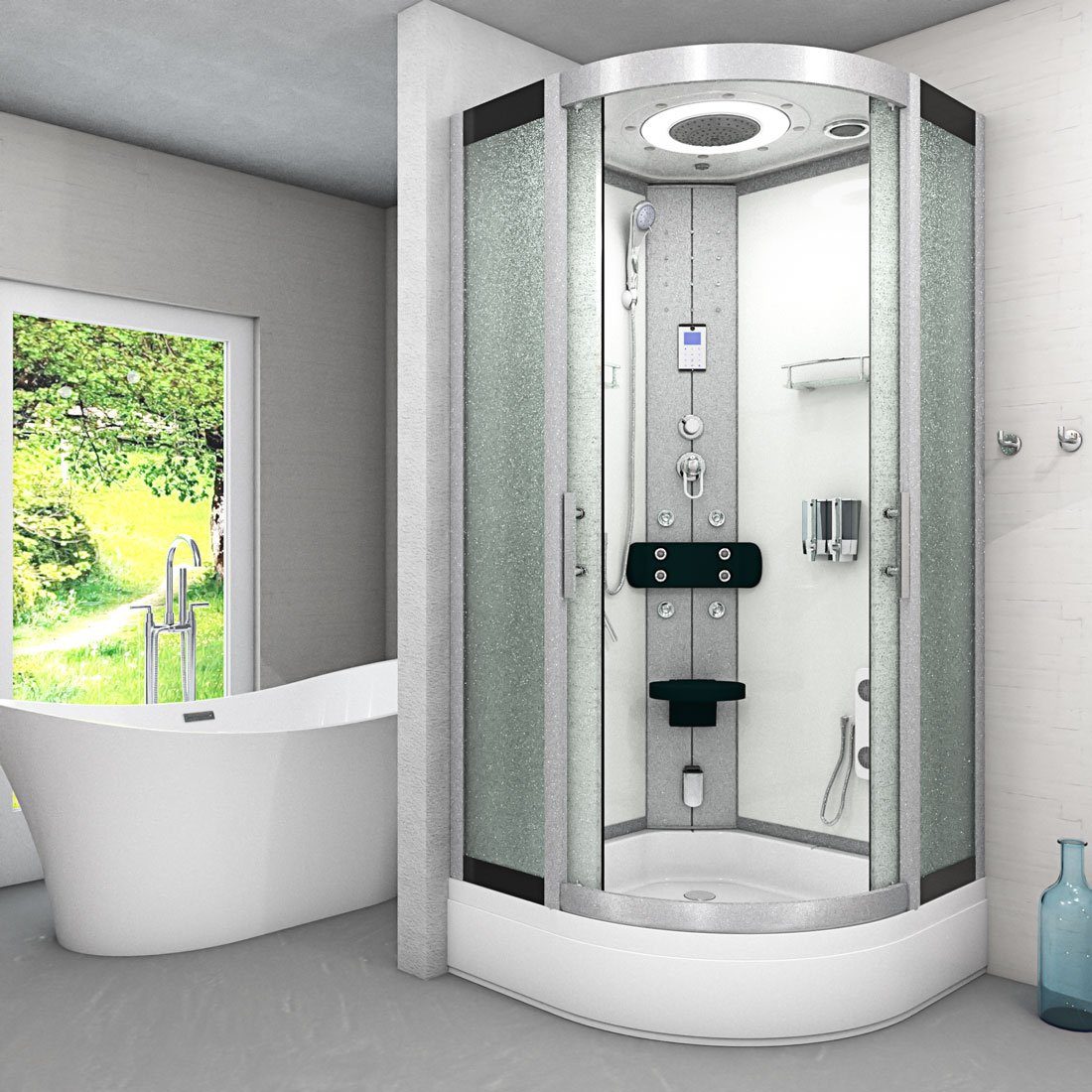 Thumbnail - AcquaVapore Komplettdusche Fertigdusche Dusche D58-60M1 Weiß 100x100, Sicherheitsglas ESG, inklusive Duschwanne