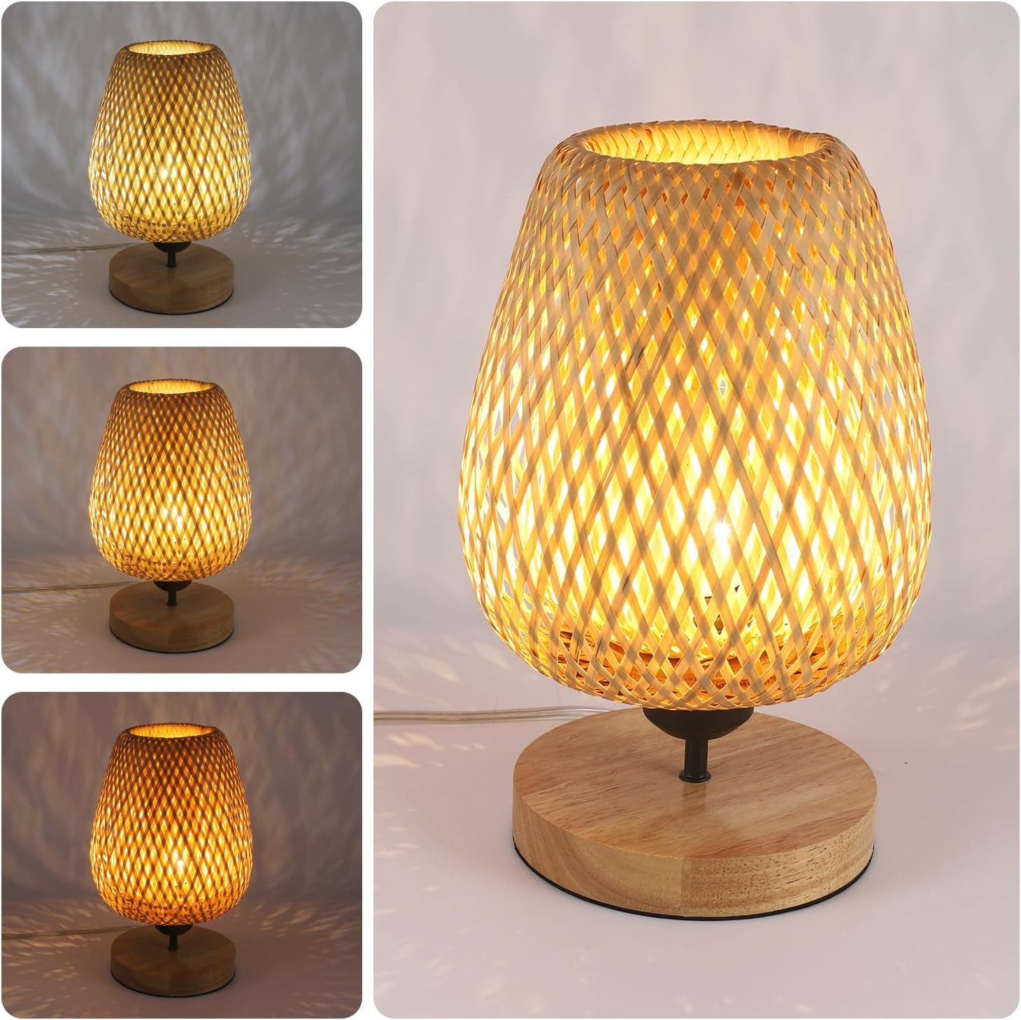 Riserva Hängeleuchte Geflochtene Bambus Tischlampe Natur Holz E27 D16.5xH30cm