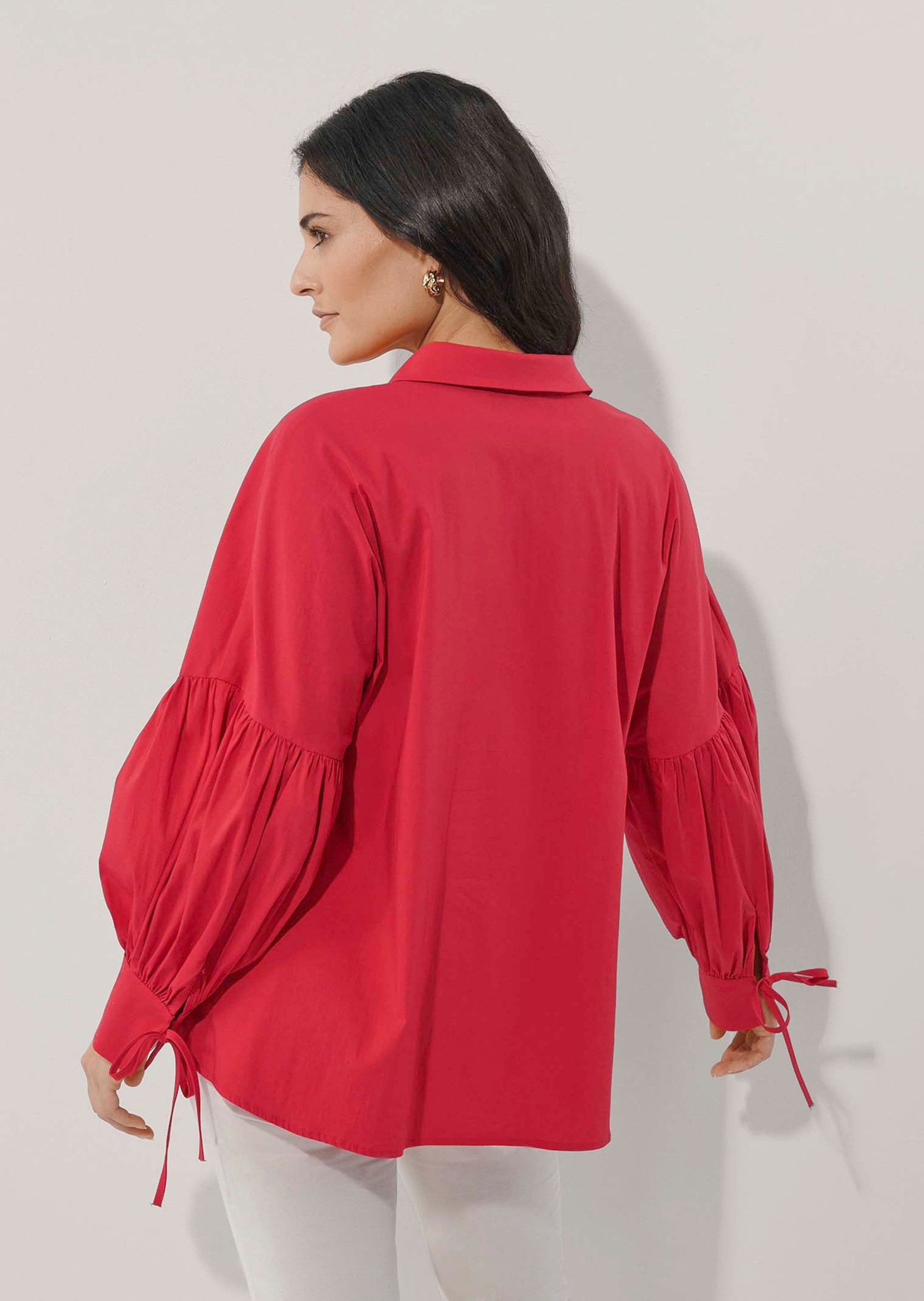 Alba Moda Hemdbluse Oversized Bluse mit Plisseedetails Uni-Design, Hemdkragen, verdeckte Knopfleiste