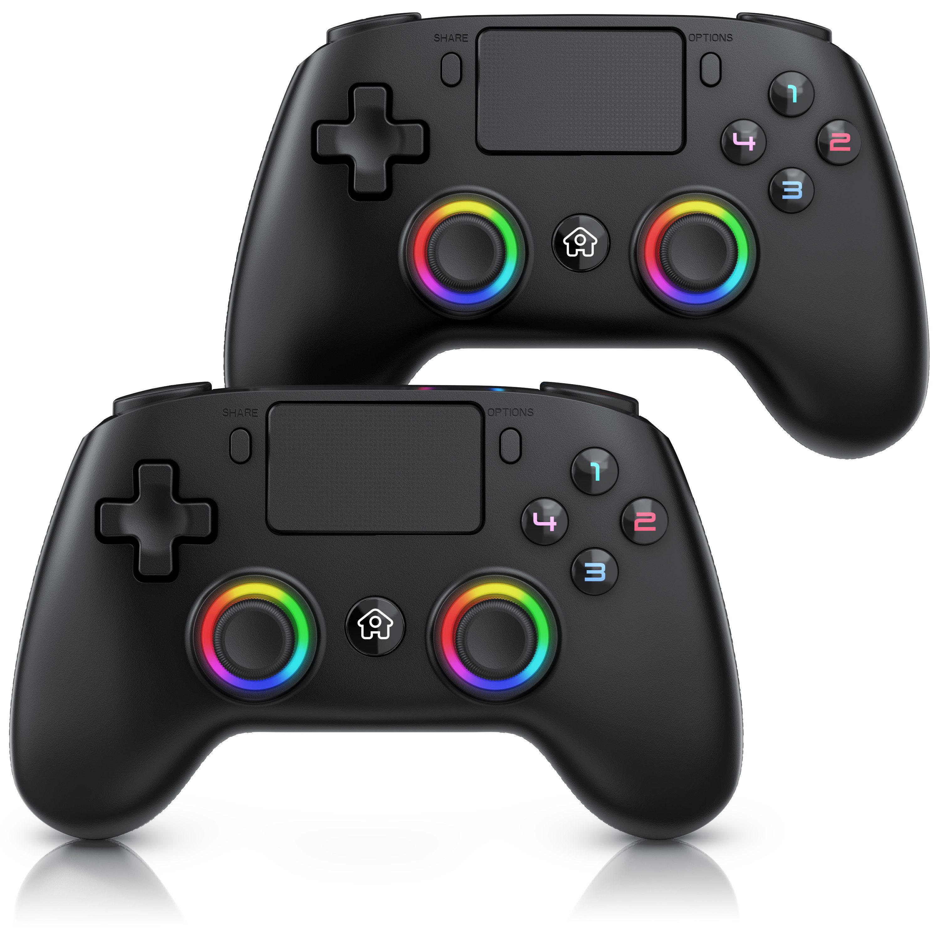 CSL Wireless Gamepad für PS4 & PC, Dual Vibration, Touchpad, 3,5 mm Klinke PlayStation 4-Controller (Spar-Set, 2 St., für Playstation 4 Pro / Slim, Makro, LED, Bluetooth, Headset Anschluss)