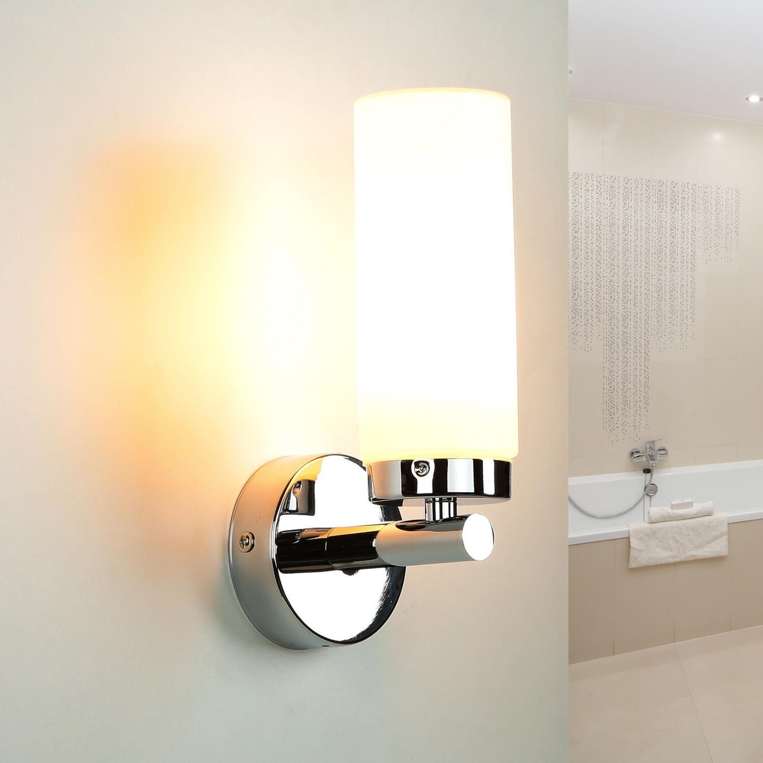 Wand Leuchte Luxus Badezimmer Glas Nickel matt silber Lampe Treppenhaus Schalter 