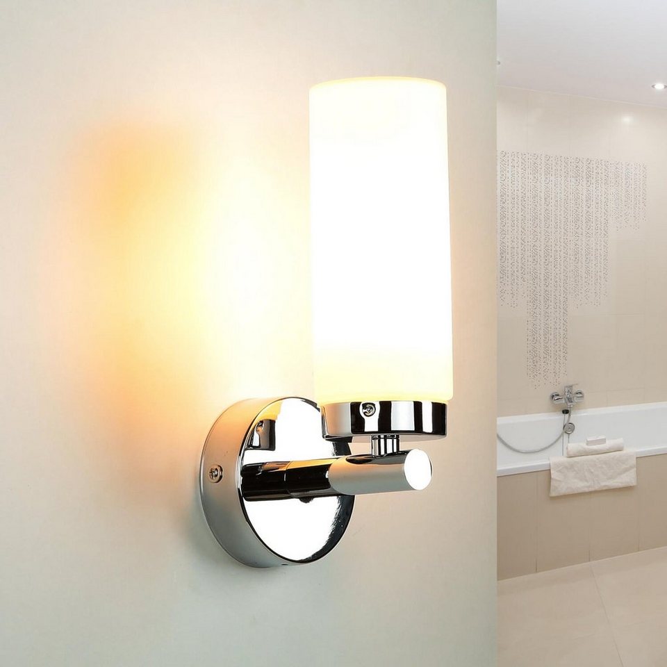 licht-erlebnisse wandleuchte luxor, ohne leuchtmittel, badlampe spiegel  glas metall in chrom weiß klein modern e14 wandlampe