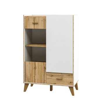 Möbel-Lux Wohnzimmer-Set Skandi, (6-St., Vitrinenschränke, TV-Board, Couchtisch, Kommode, Wandregal), Weiß