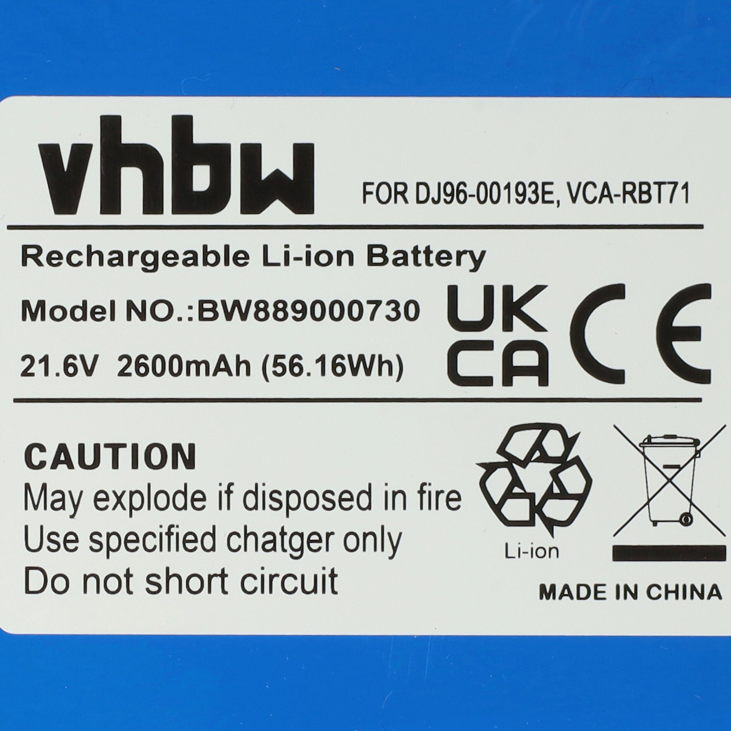 vhbw kompatibel V) mit VR10M702CUW/GE, Li-Ion Staubsauger-Akku (21,6 Samsung 2600 Powerbot mAh VR10M702PUW