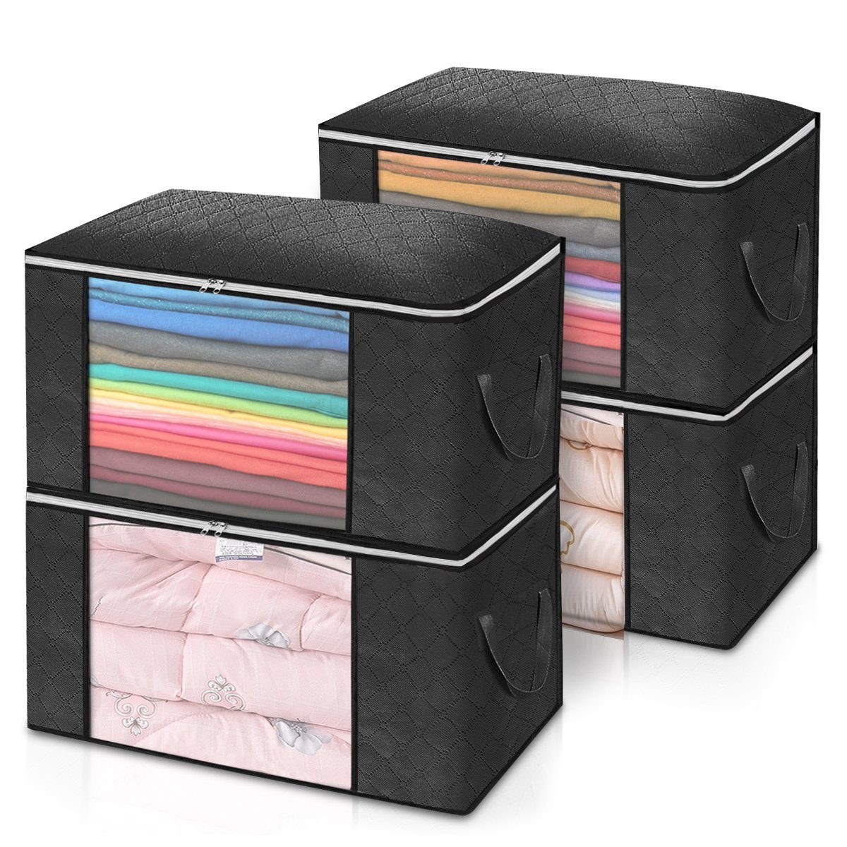 KING DO WAY Aufbewahrungsbox 60x40x35 cm (4 St), 84L Groß Aufbewahrungstasche Set Faltbar Schrank Organizer mit Deckel Griff, für Kleidung, Decken, Bettzeug
