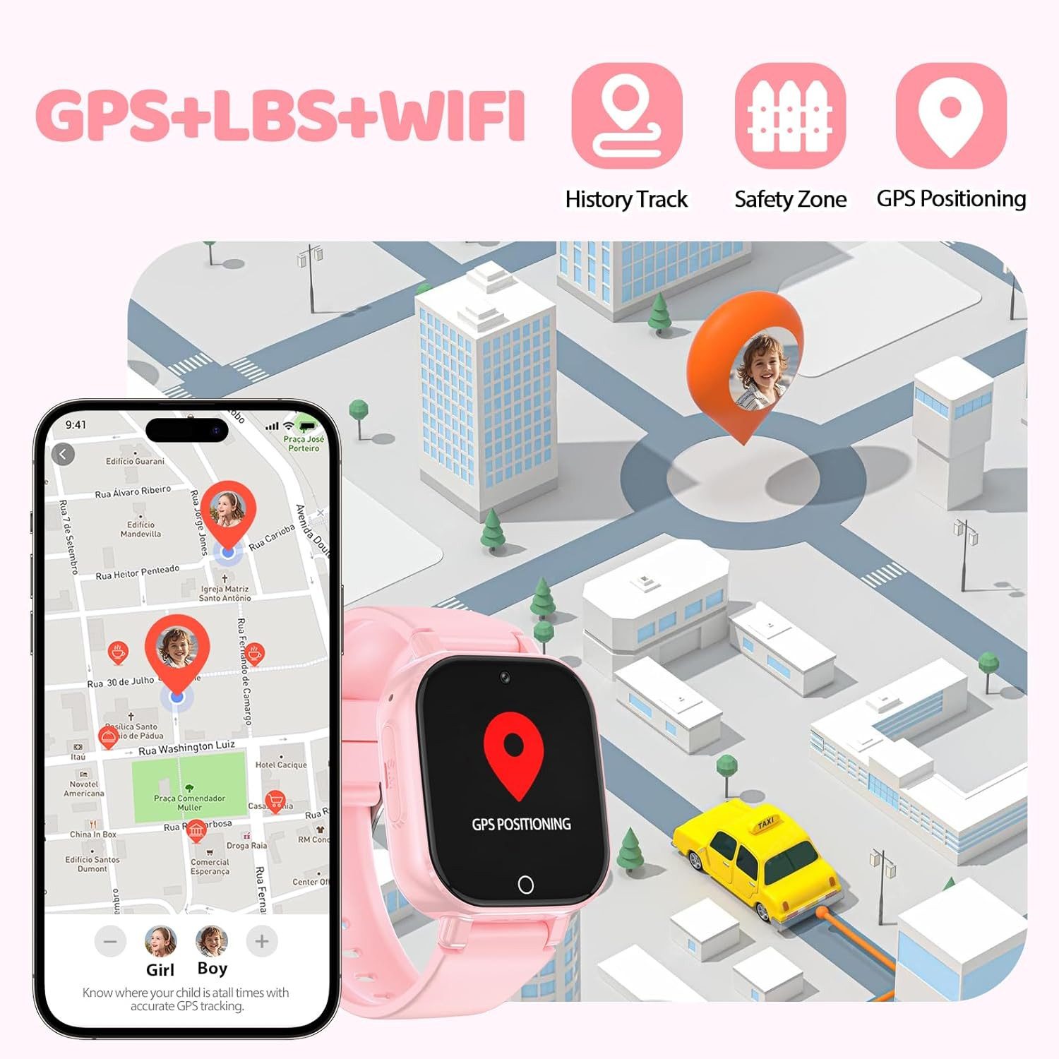 PTHTECHUS Kinder GPS Uhr; mit 4G Videoanruf, SOS & Schrittzähler Smartwatch (2,5 cm, sim-karte), Multifunktionale Uhr mit Lernspielen, Wecker & HD-Kamera