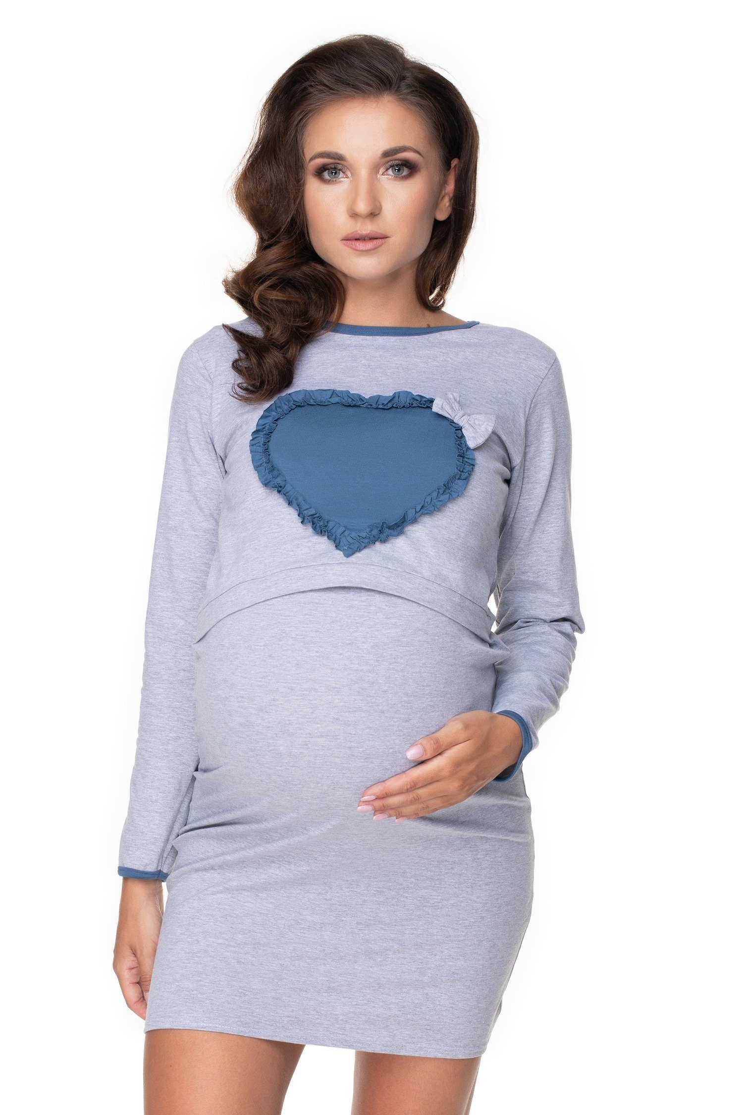 PeeKaBoo Umstandsnachthemd Stillnachthemd Schwangerschaft Nachthemd grau/blau