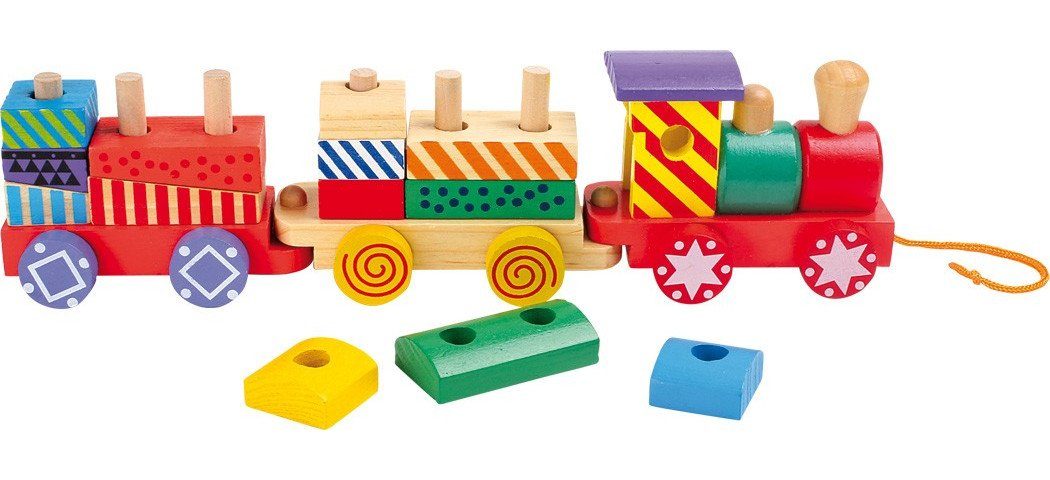 Legler Small foot 3498 - Holzzug Steckspiel Kunterbunt, Holz-Eisenbahn, 16... Konstruktions-Spielset