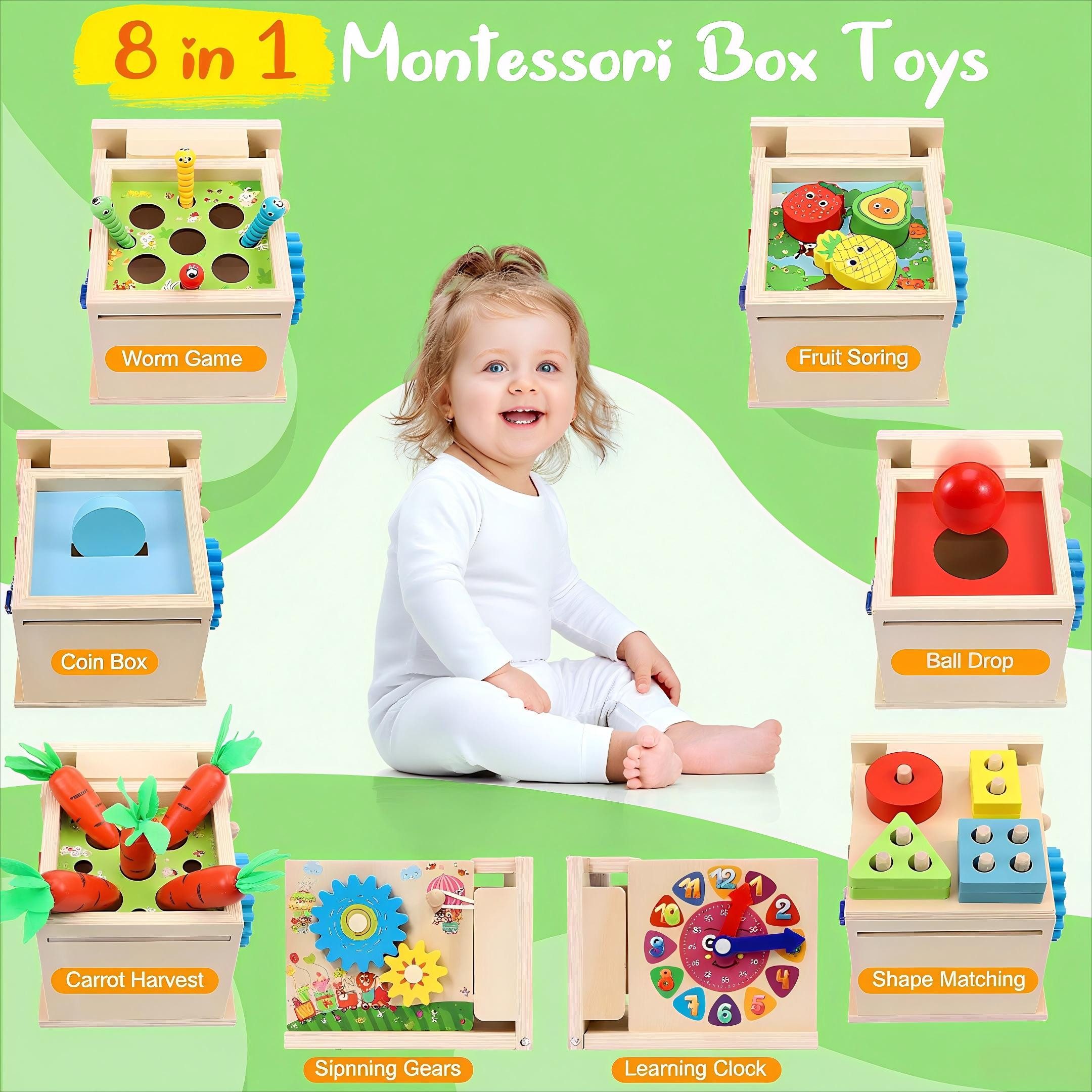 POPOLIC Lernspielzeug 8-in-1 Holzspielzeugkiste, Motorikspielzeug, Baby-Sin günstig online kaufen