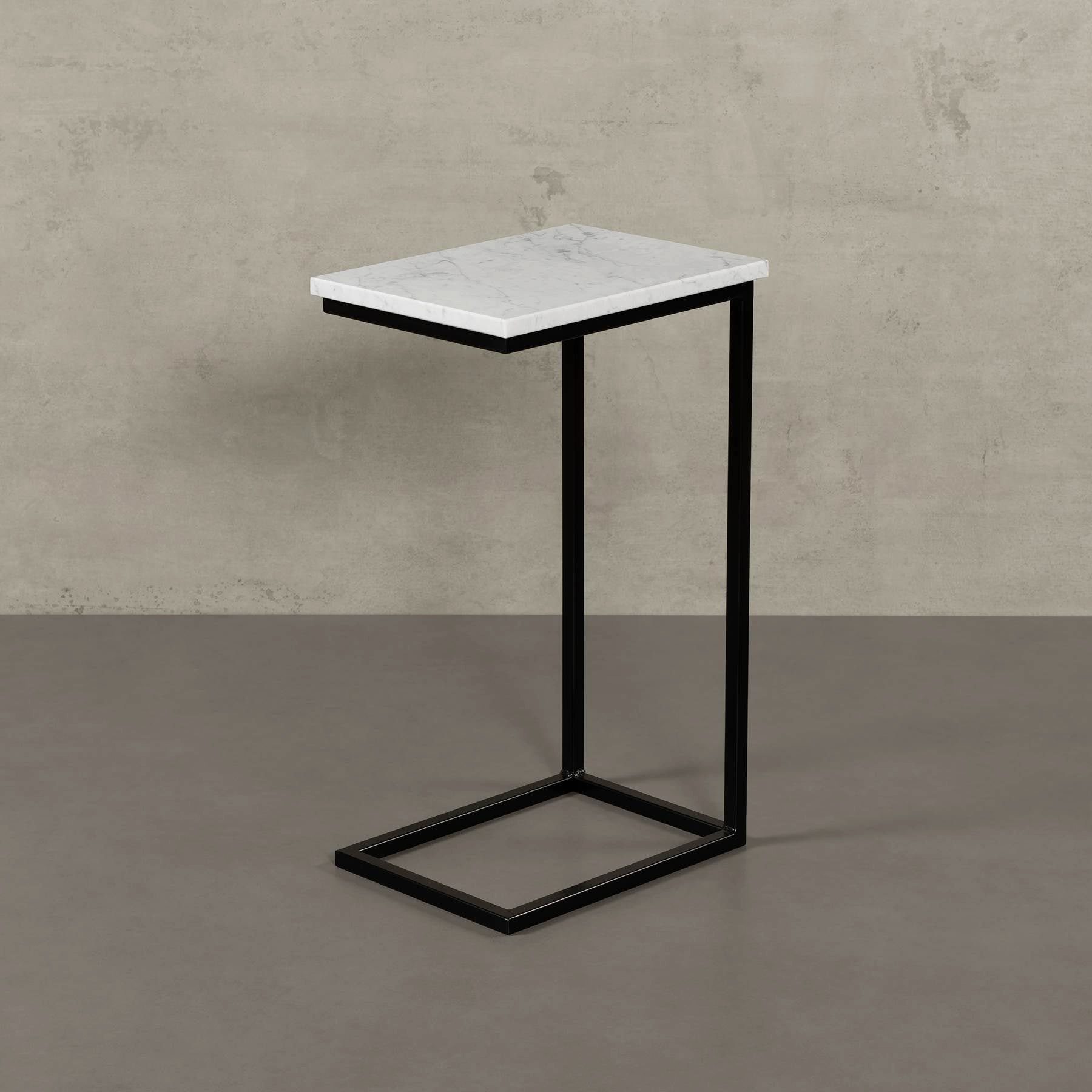 MAGNA Atelier Couchtisch STOCKHOLM mit ECHTEM MARMOR, Wohnzimmer Tisch eckig, Laptoptisch, schwarz Metallgestell, 40x30x68cm Bianco Carrara