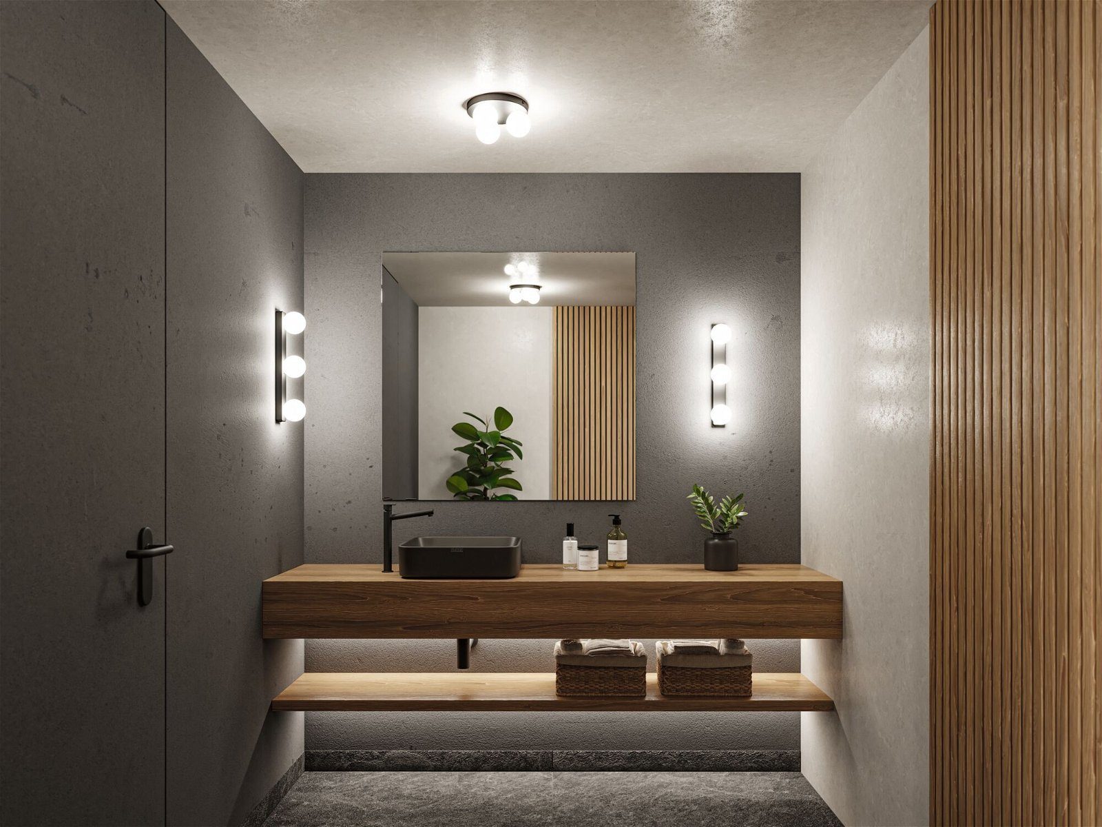 max. Bathroom ohne 3x20W Metall, Paulmann Selection Rondel IP44 Leuchtmittel matt Schwarz Gove Deckenleuchte