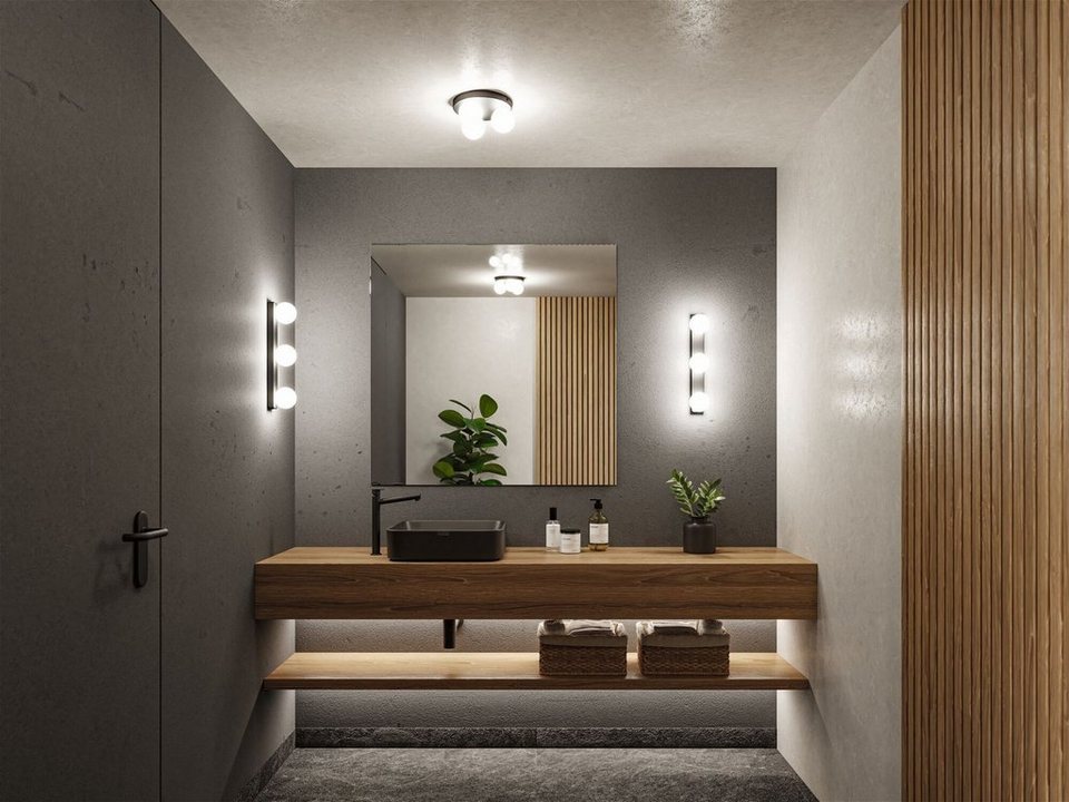 Paulmann Deckenleuchte Selection Bathroom Gove IP44 max. 3x20W Rondel  Schwarz matt Metall, ohne Leuchtmittel