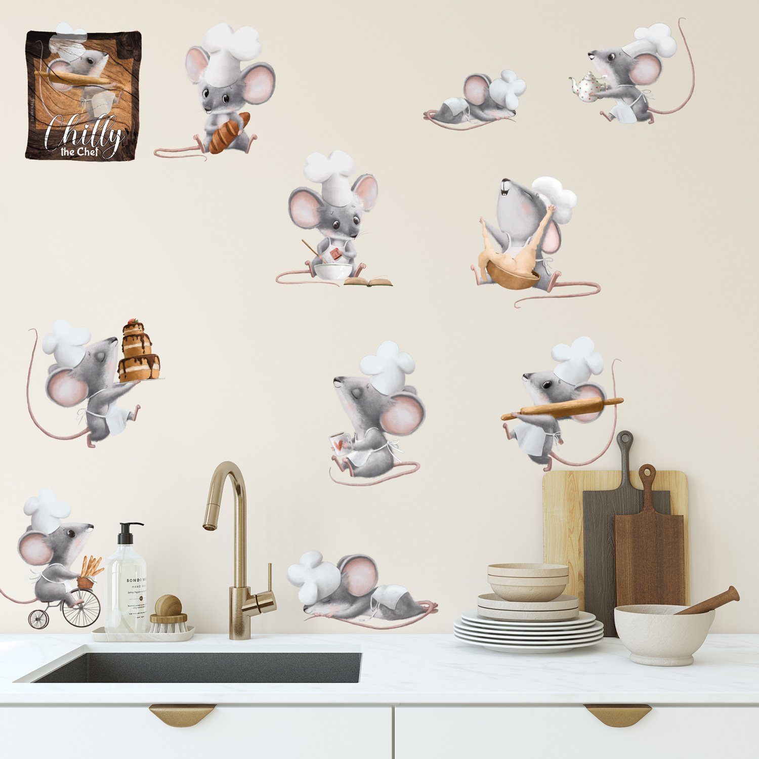 Sunnywall Wandtattoo Küchenchef Chilly Maus Wandsticker günstig online kaufen